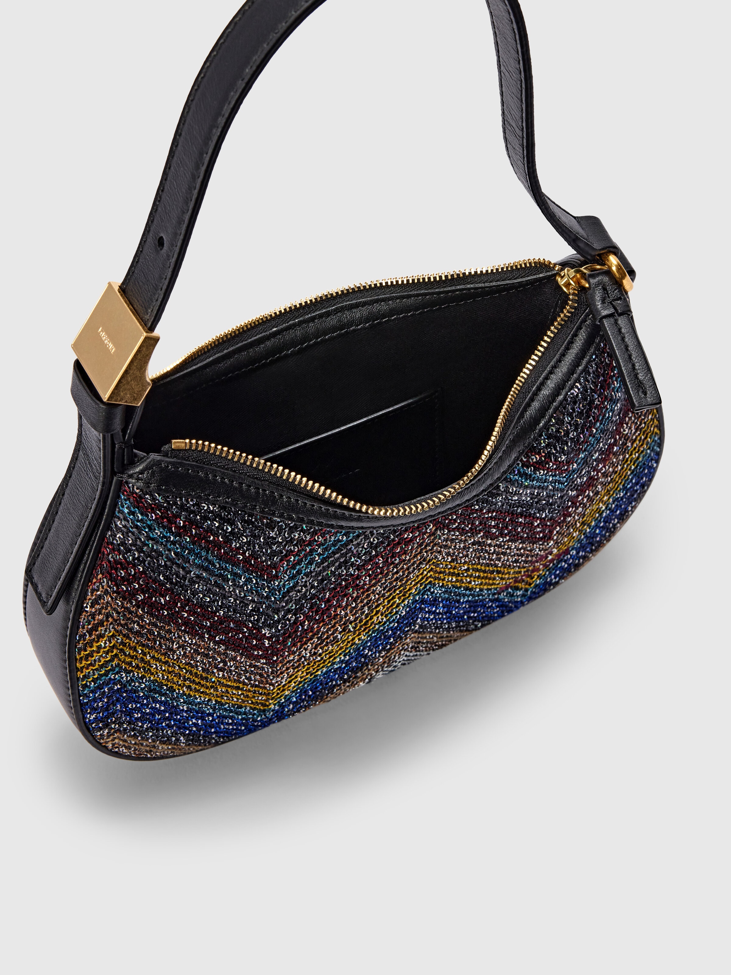 Bolso bandolera de tela en zigzag con lentejuelas, Multicolor  - 3