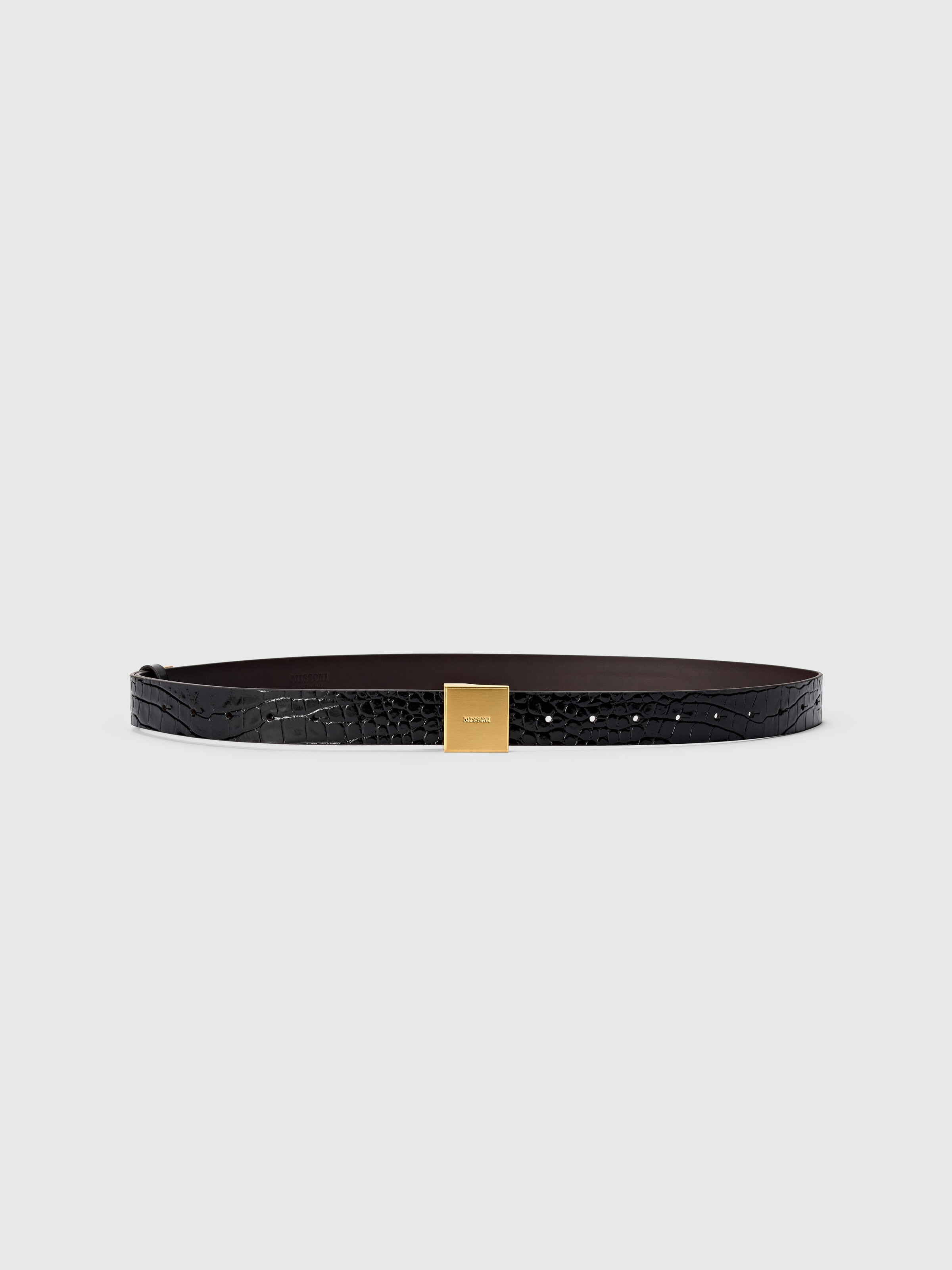 Faux croccodile leather patterned belt, Black - 1