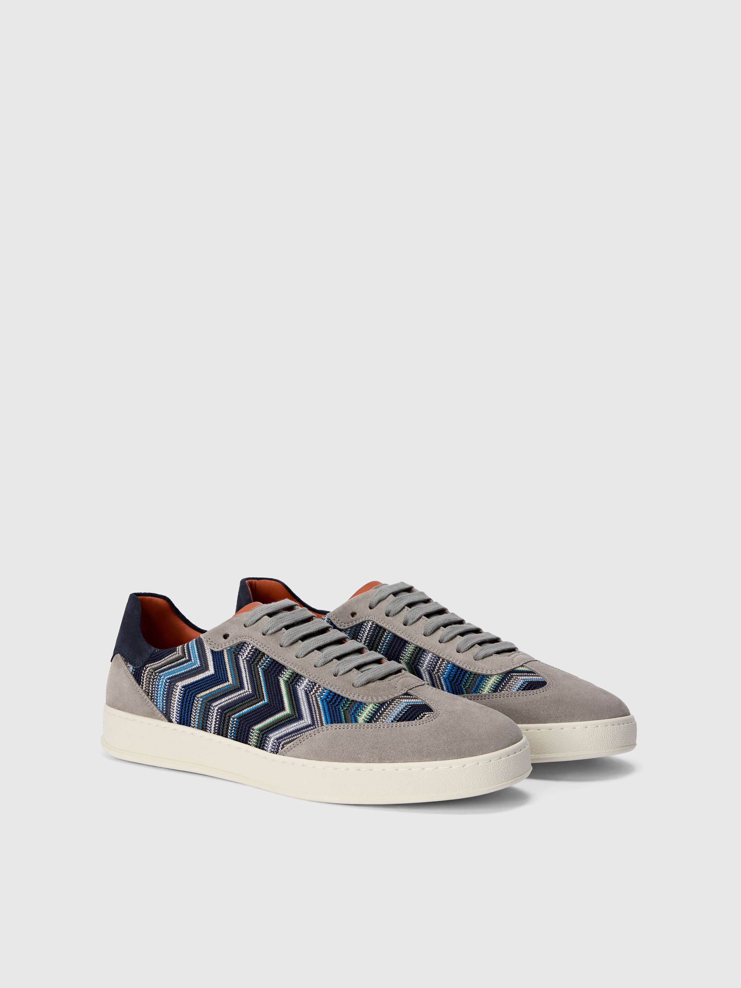 Sneaker aus Zickzack-Stoff mit Wildleder-Einsätzen, Blau - 1