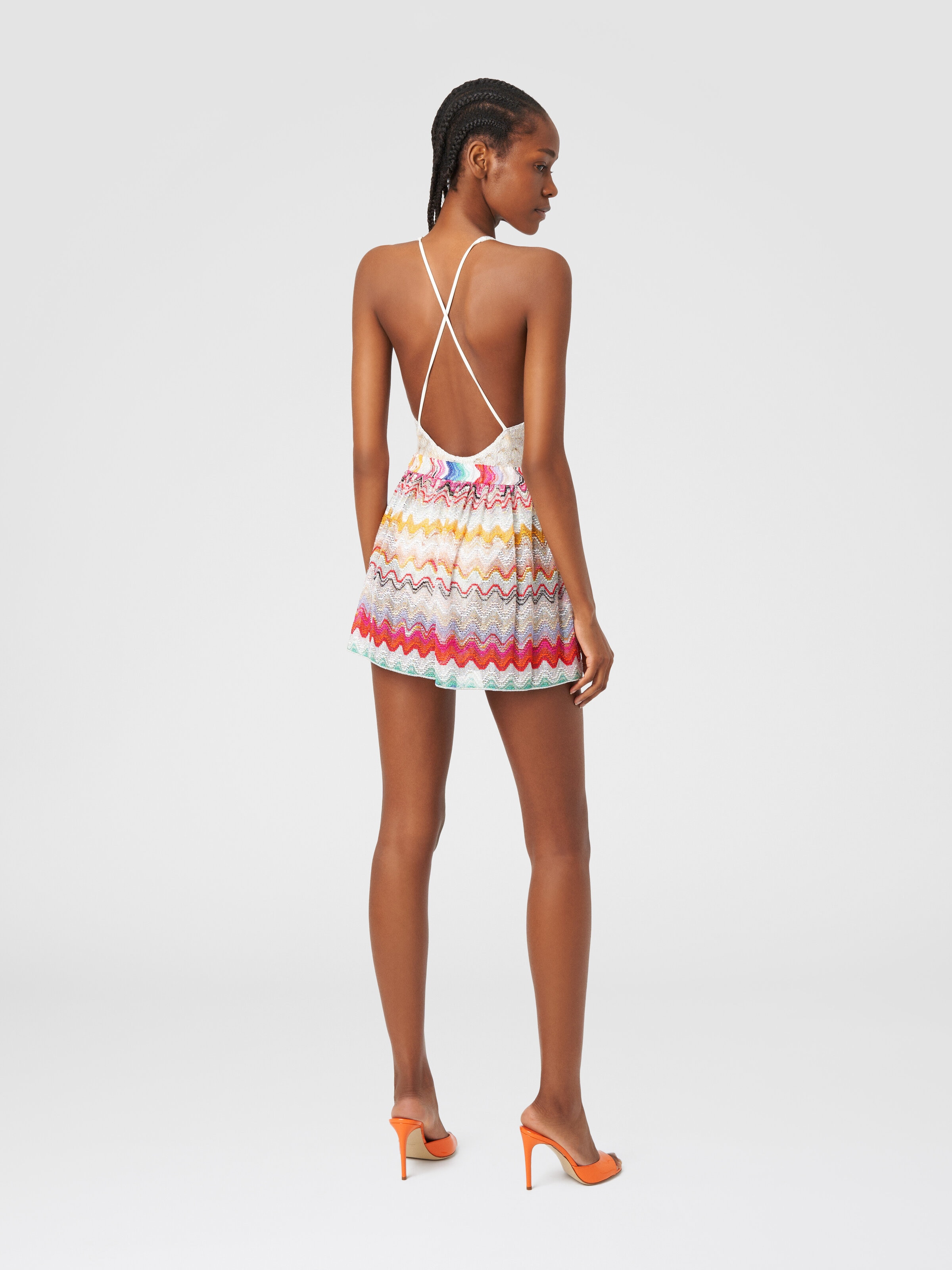 Short en maille de viscose mélangée ajouré avec lurex, Multicolore  - 2
