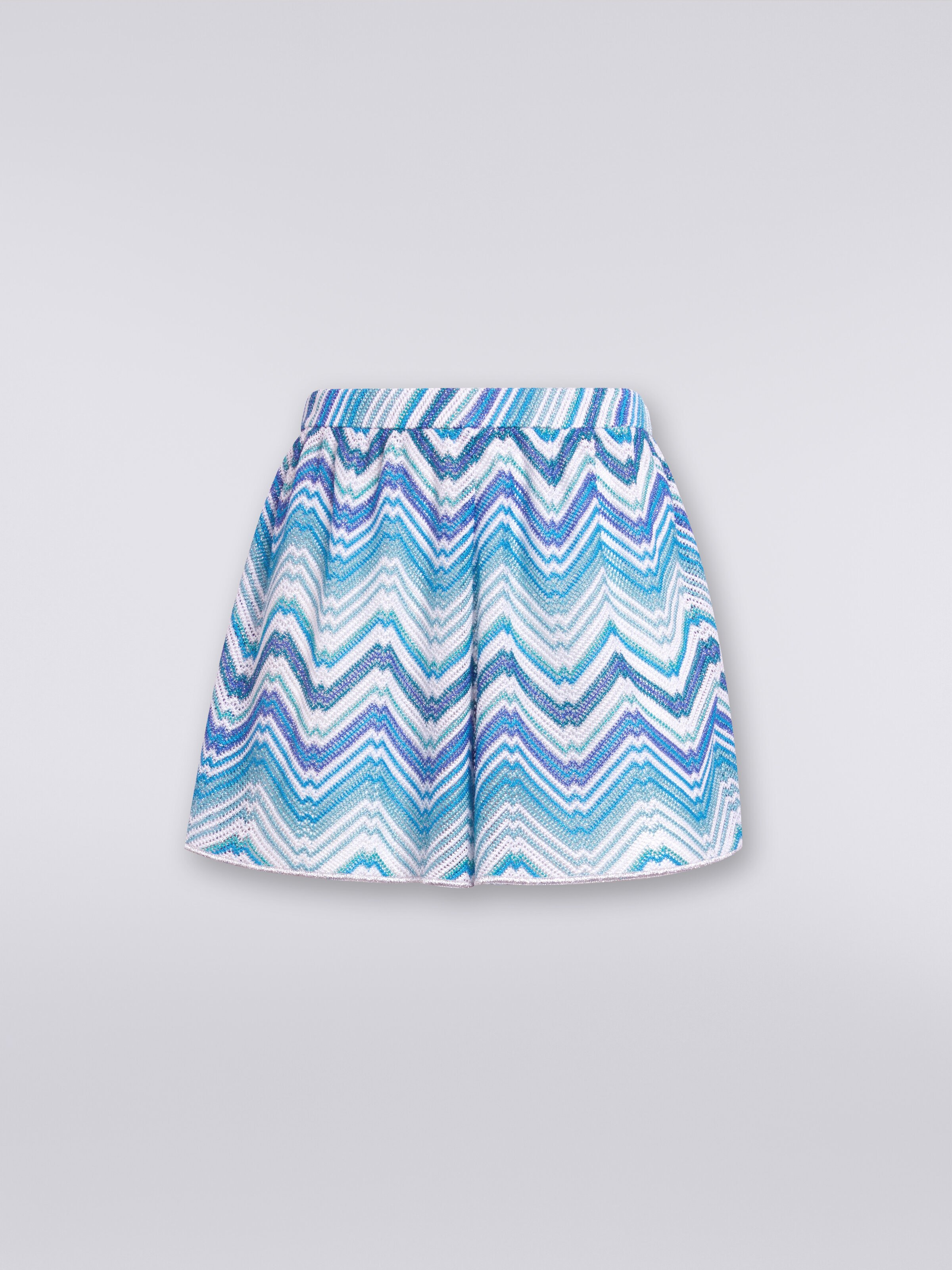 Viscose and lurex chevron cover-up shorts, Blue - 0