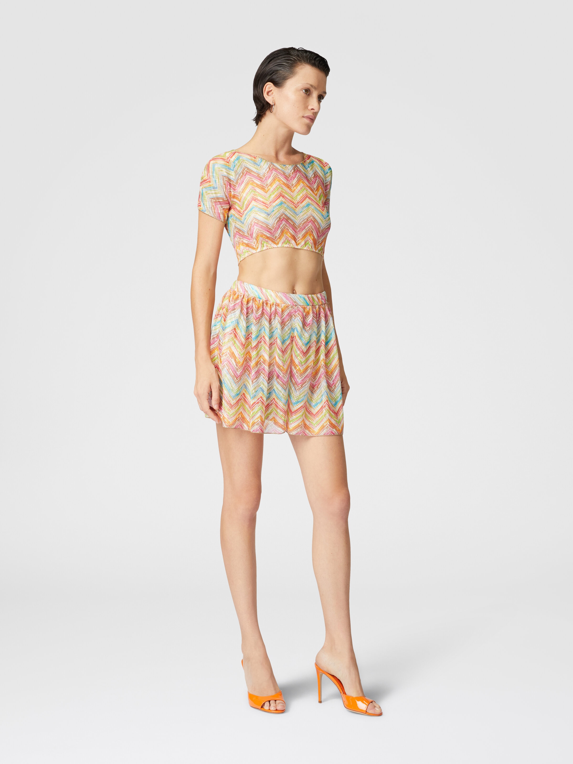 Printed tulle cover-up shorts, Multicoloured  - 1