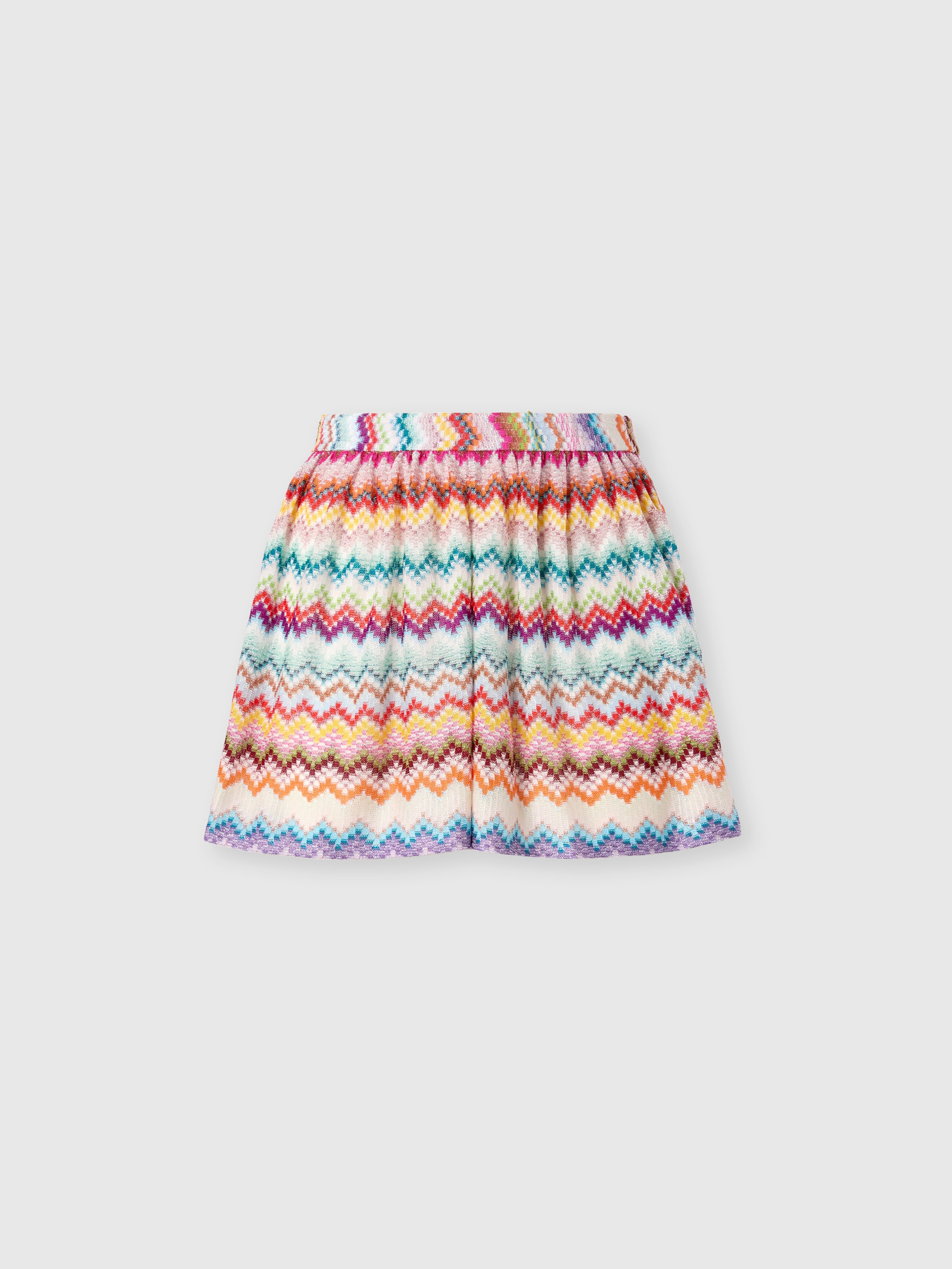 Shorts de viscosa lamé con motivo zigzag pixelado, Multicolor  - 0