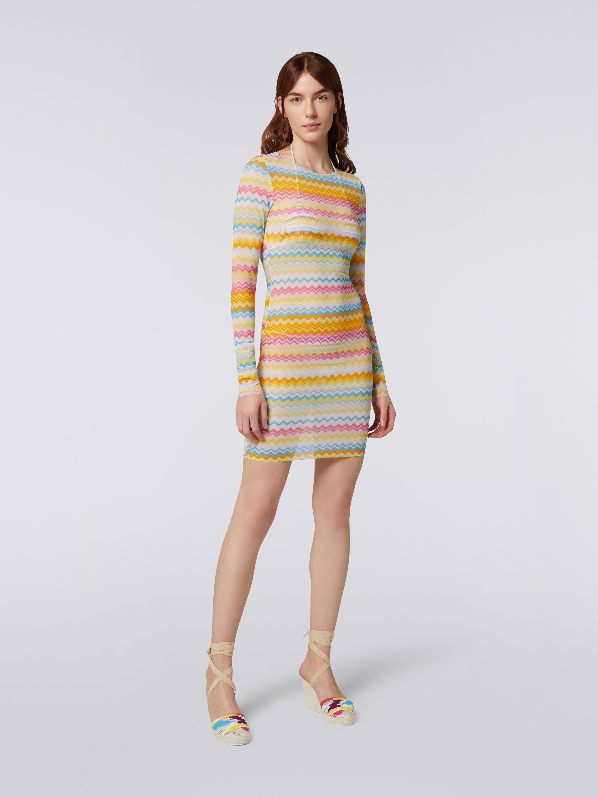 Mini-robe de plage en tulle à imprimé zigzag, Multicolore  - 1