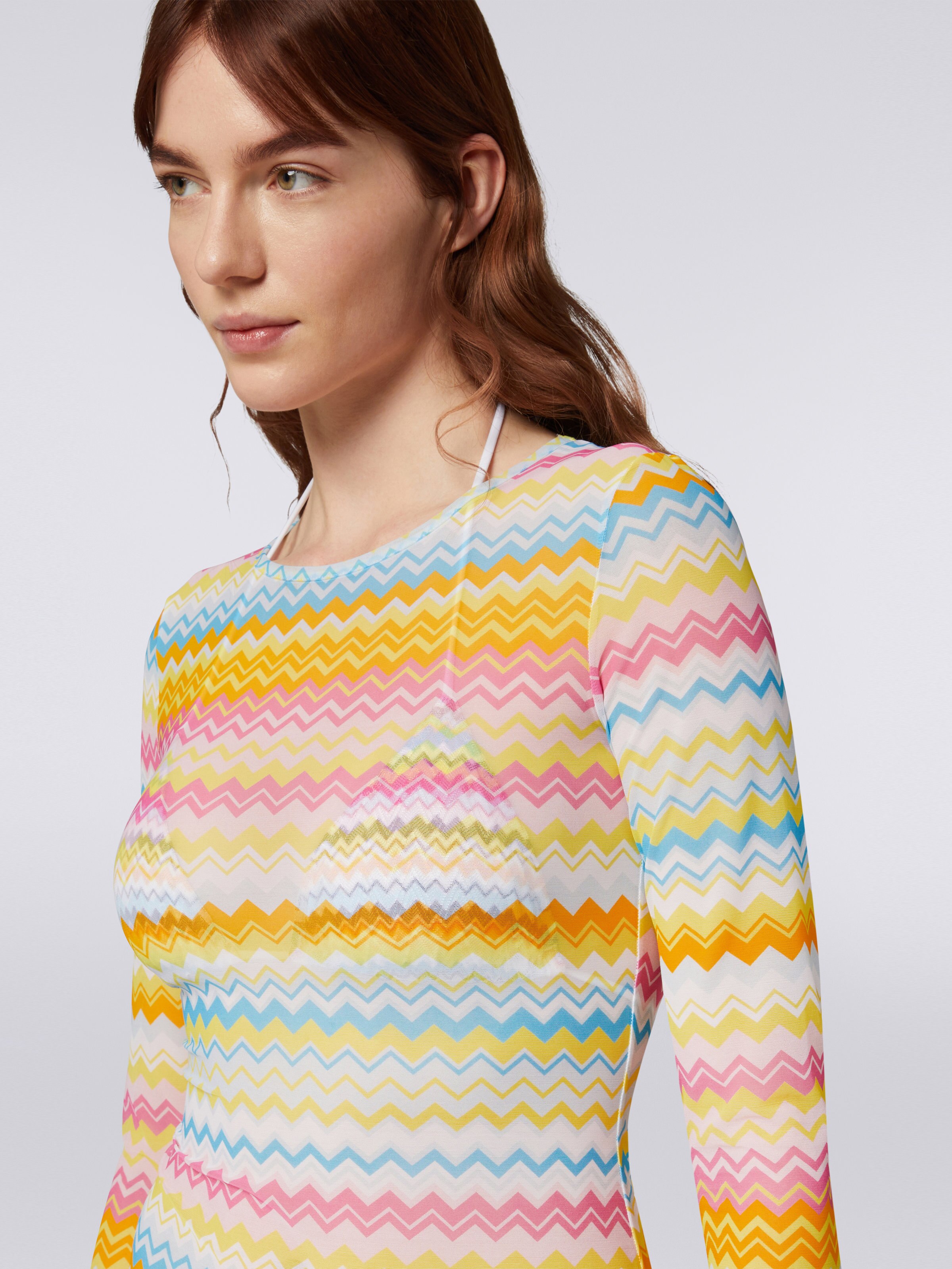 Mini-robe de plage en tulle à imprimé zigzag, Multicolore  - 4