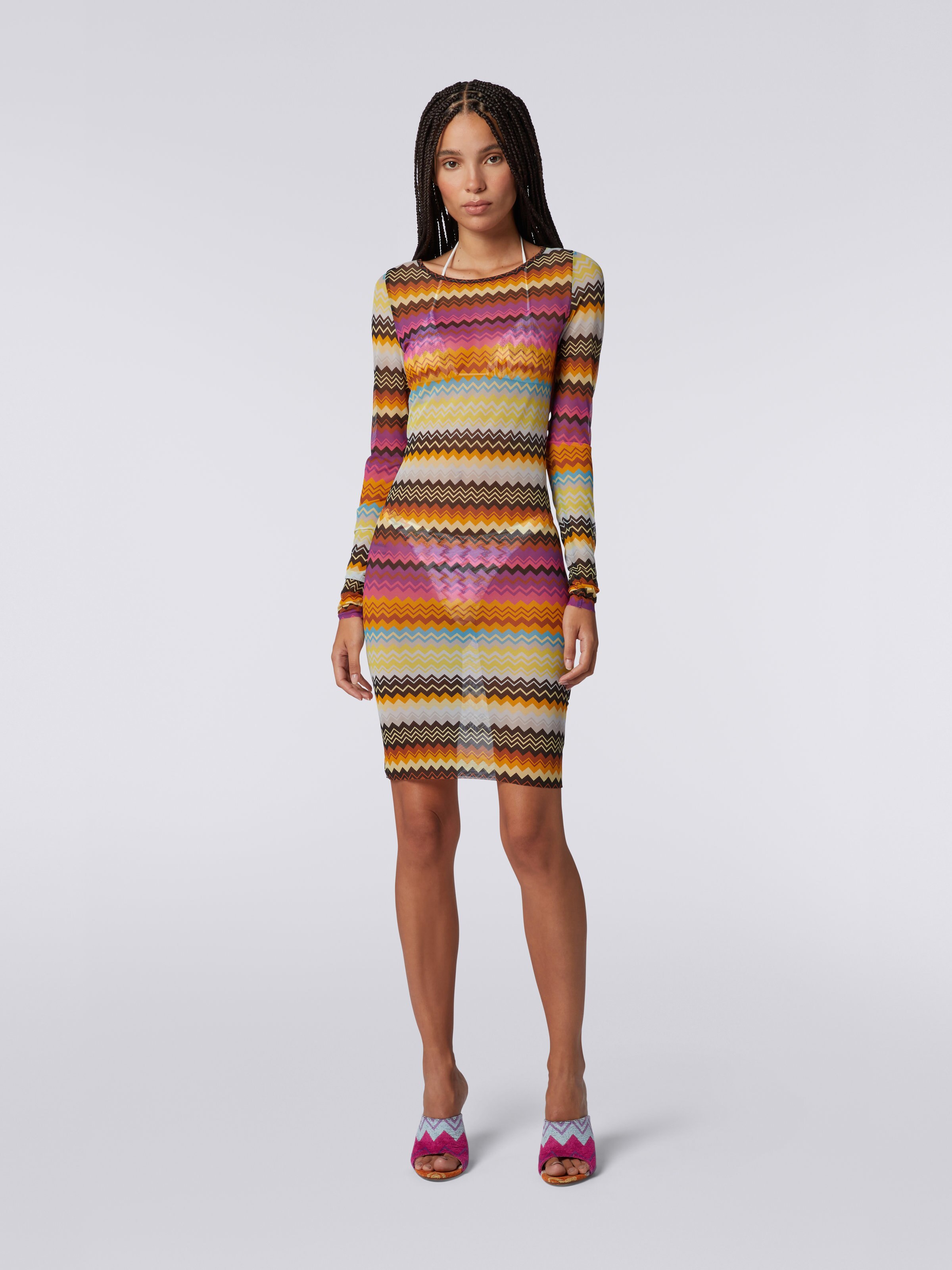 Zigzag print tulle cover up mini-dress, Multicoloured - 1