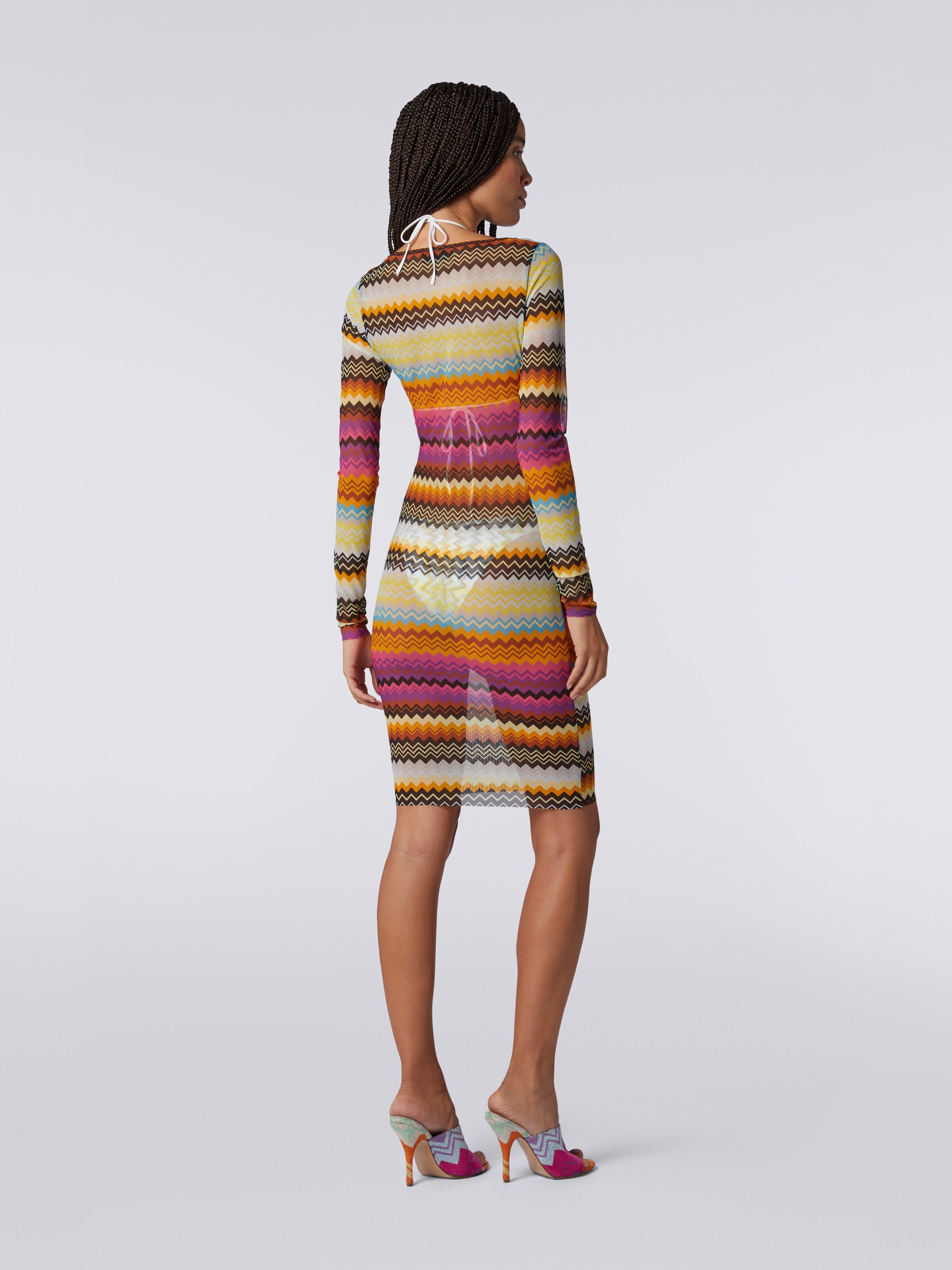 Wool Double-Face Sheath Dress with Zig Zag Trapezoid Print