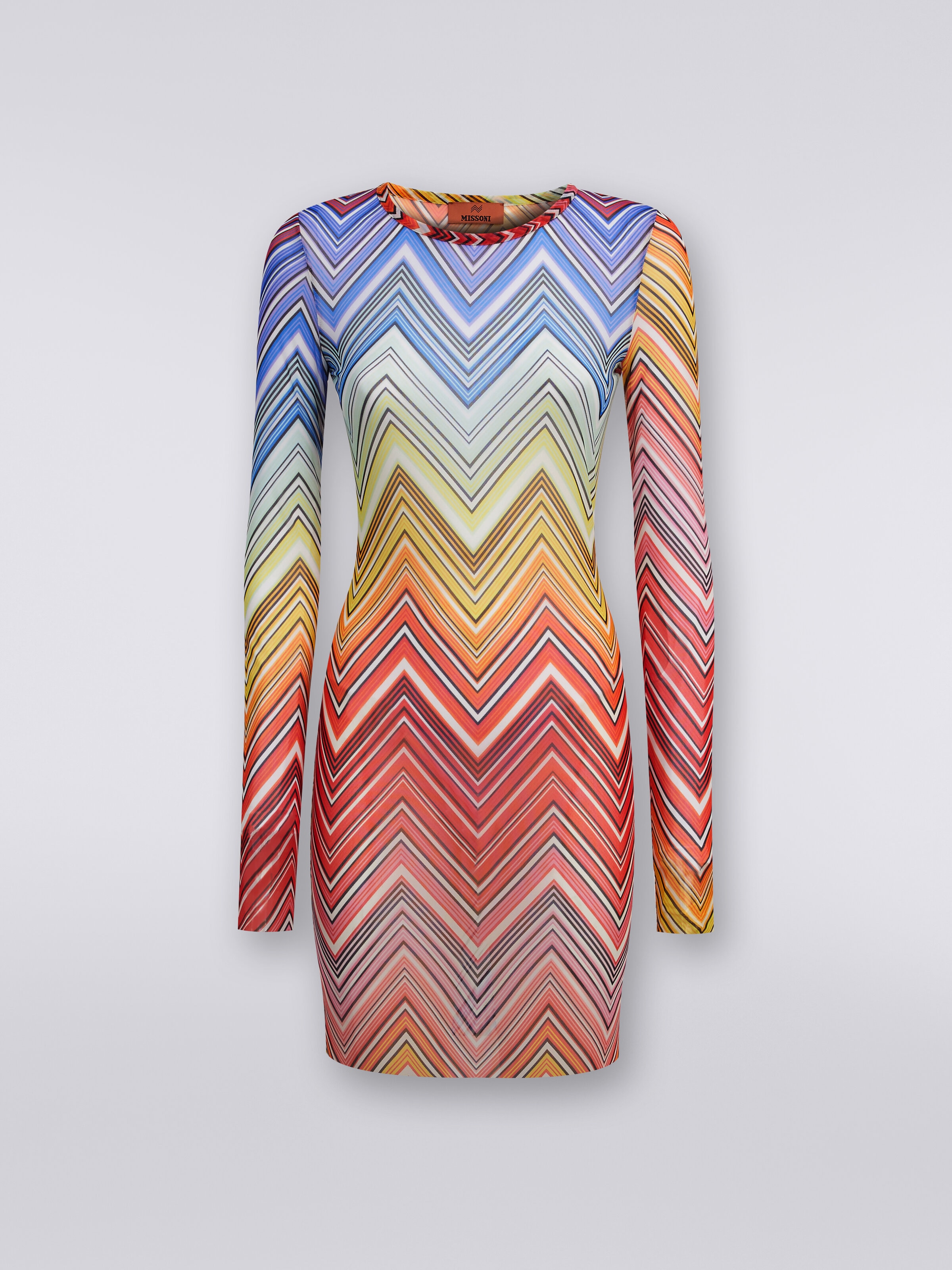 Beach dress in zigzag print tulle, Multicoloured  - 0