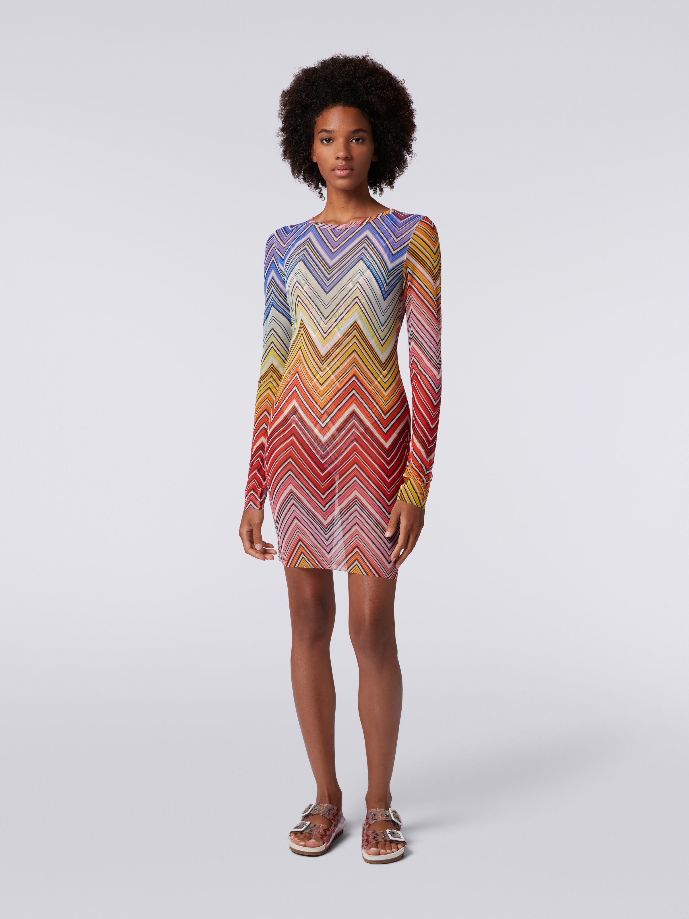 Beach dress in zigzag print tulle, Multicoloured  - 1