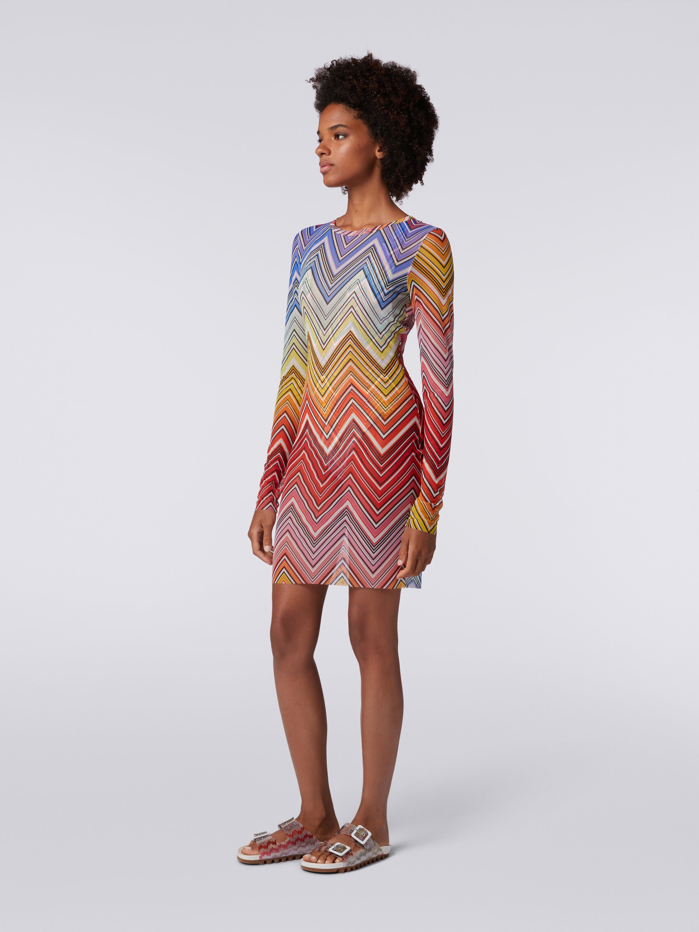 Vestido de playa de tul con estampado zigzag, Multicolor  - 2