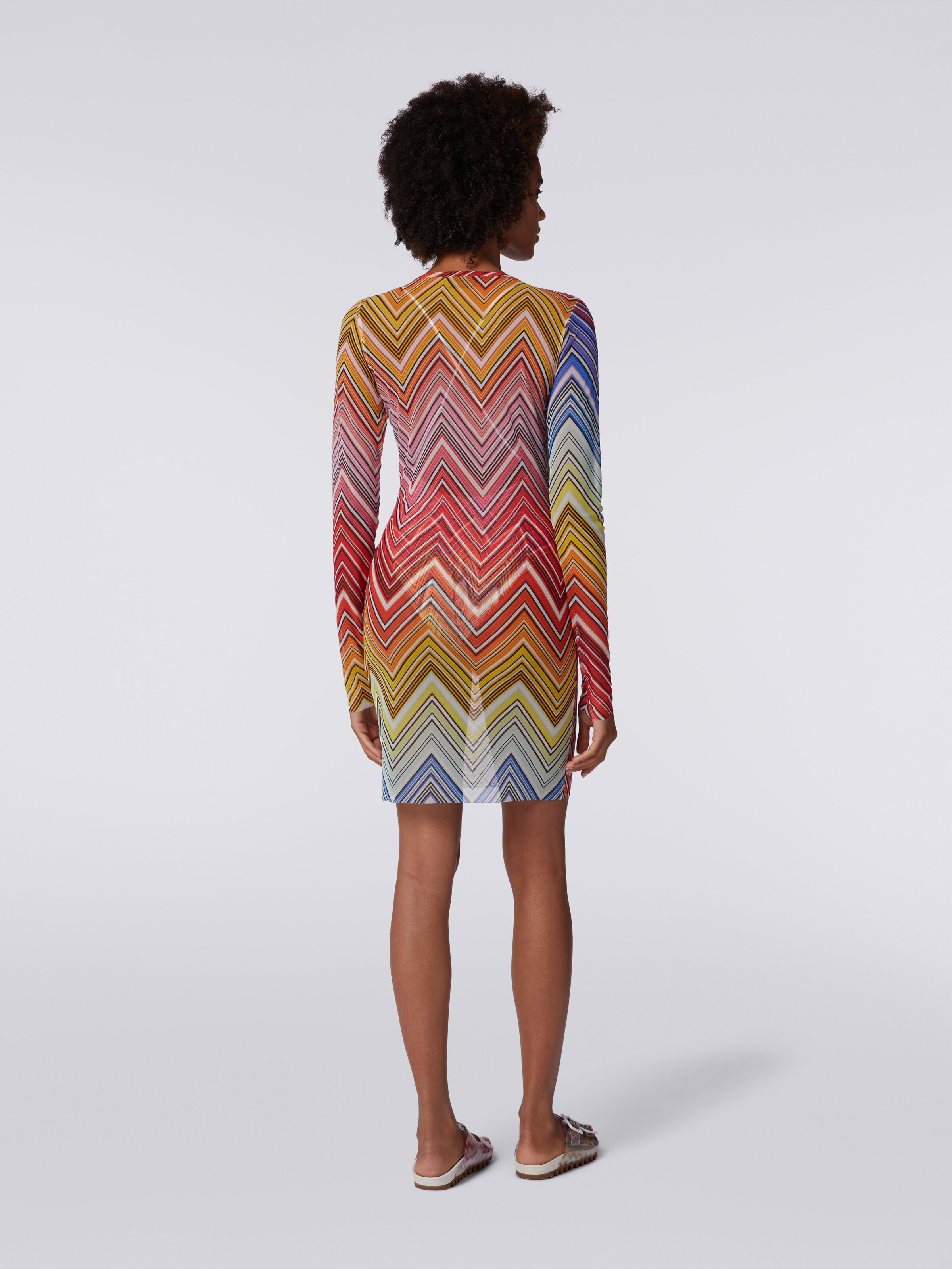 Vestido de playa de tul con estampado zigzag, Multicolor  - 3