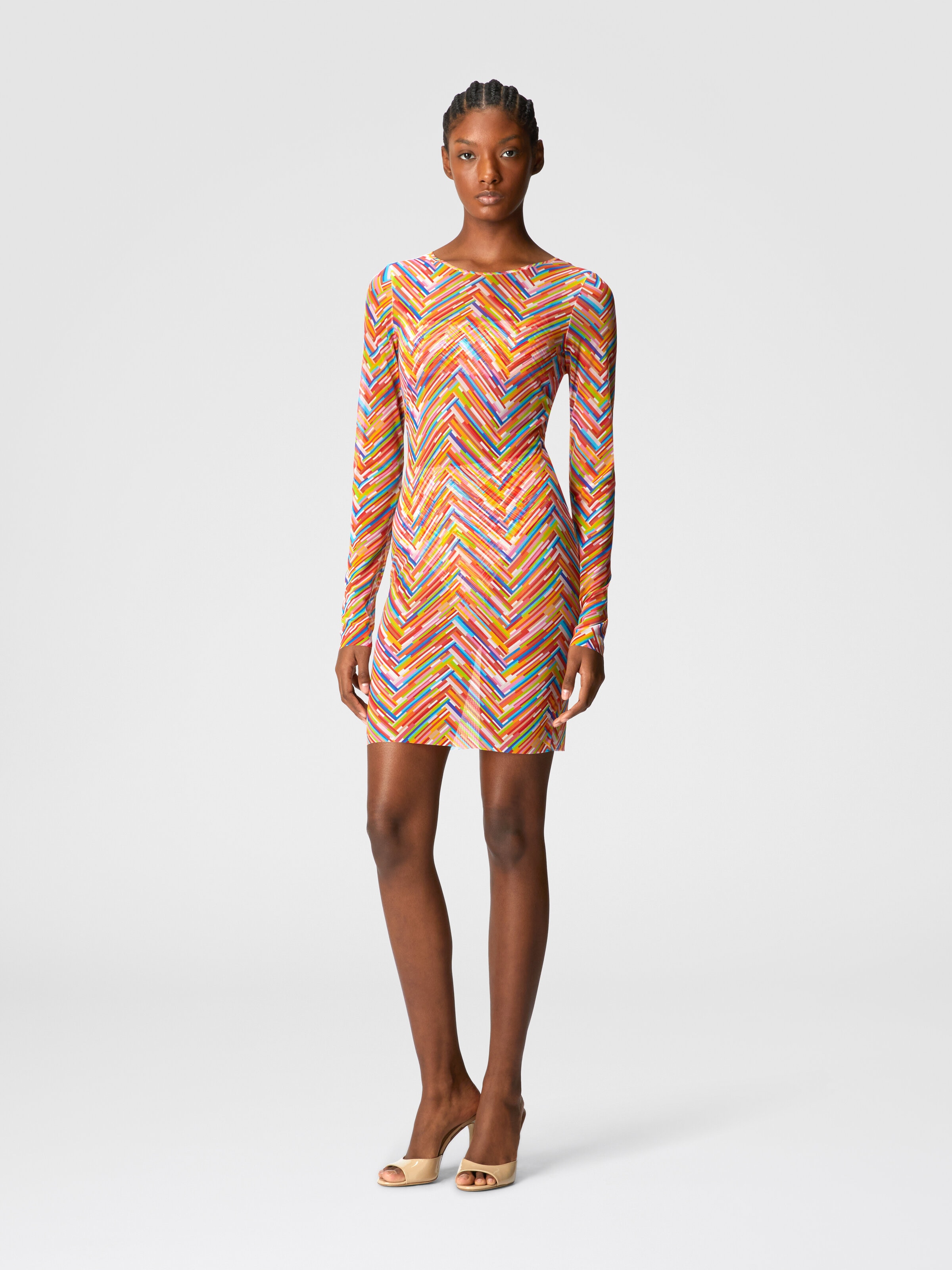 Vestido de manga larga en tul estampado, Multicolor  - 1
