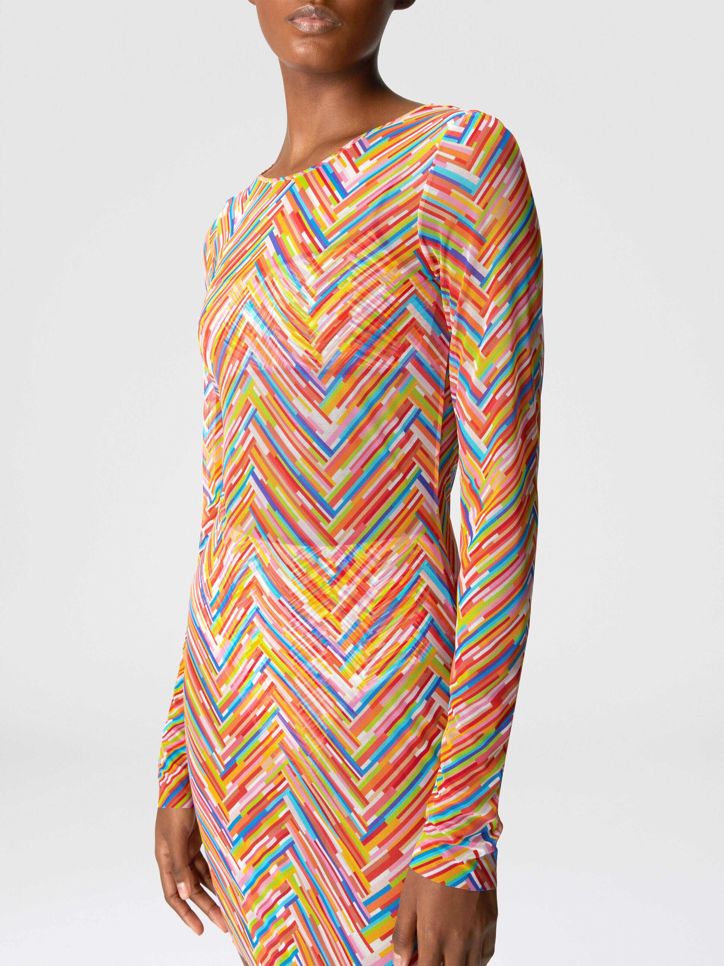 Vestido de manga larga en tul estampado, Multicolor  - 3