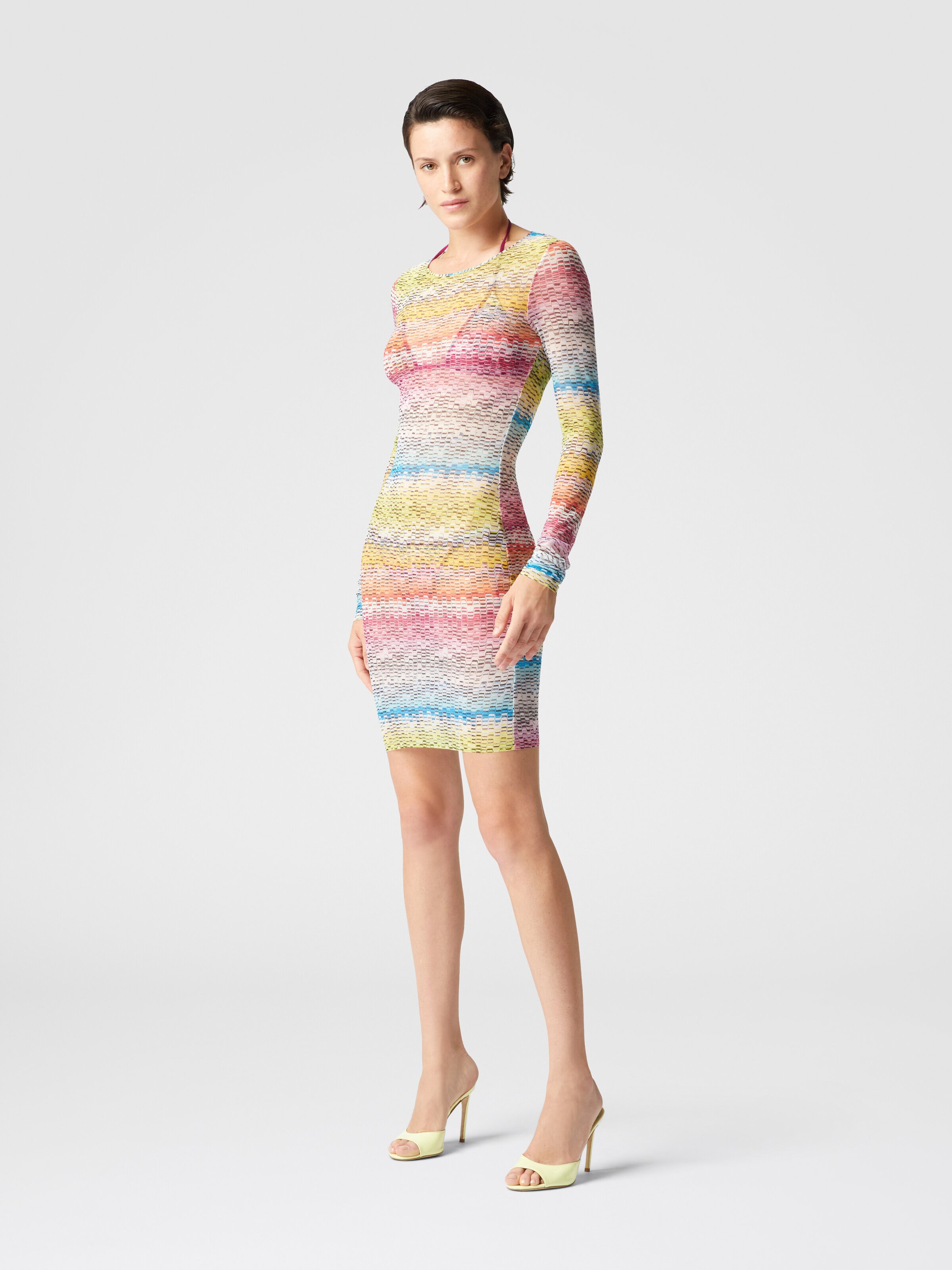 Vestido de manga larga en tul estampado, Multicolor  - 1