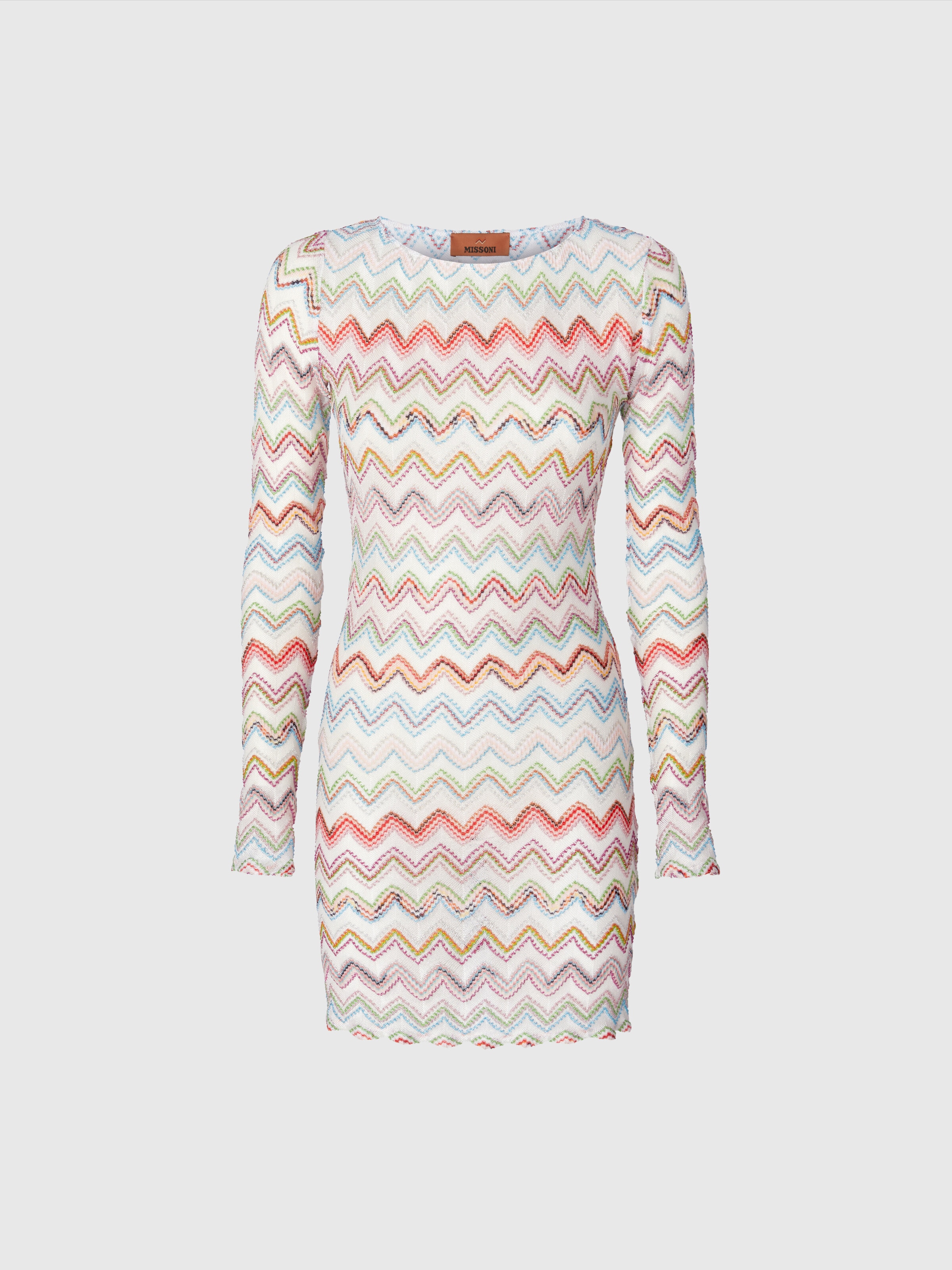 Short cover-up dress with zig zag lamé 3D, Multicoloured  - 0