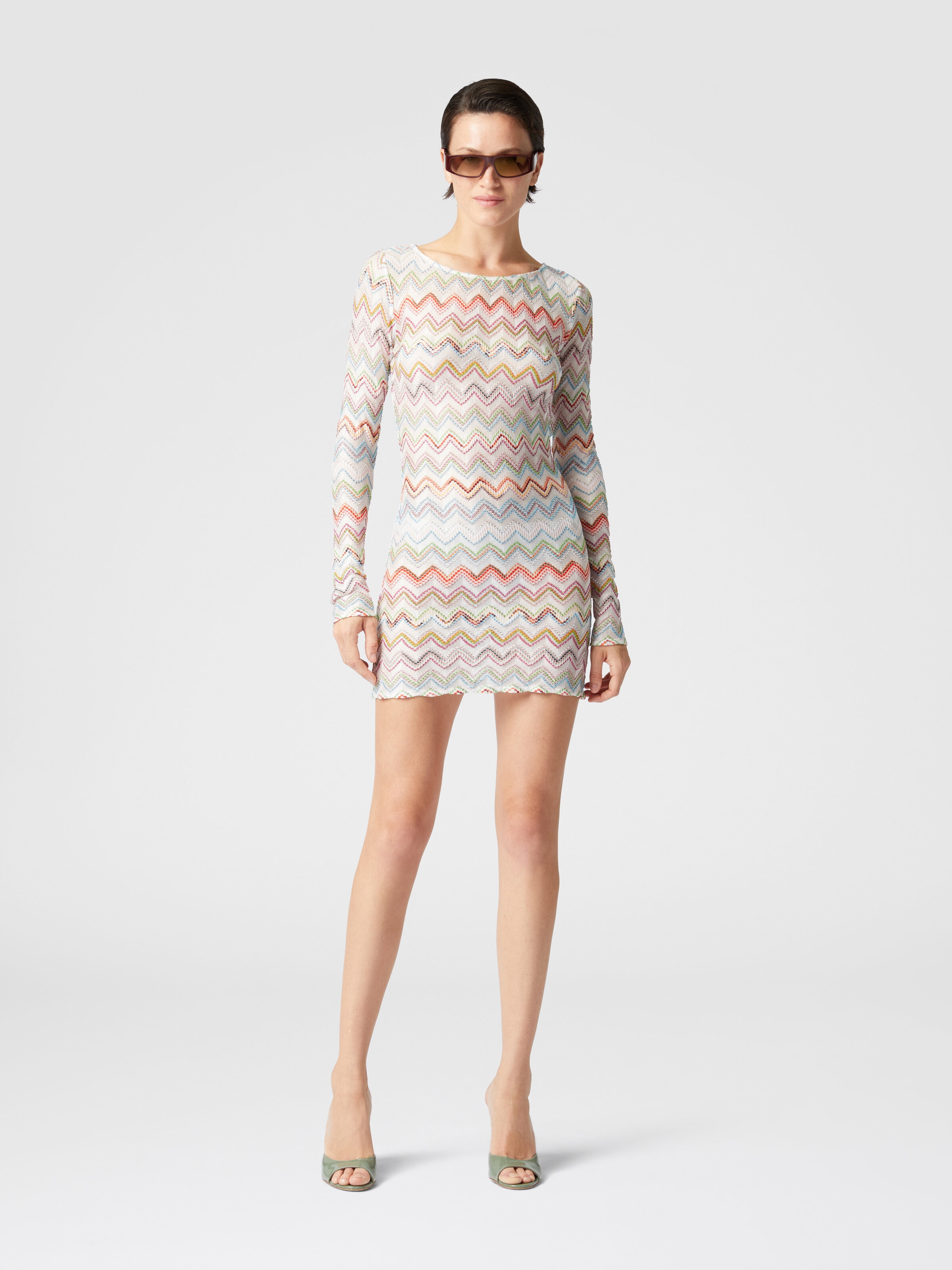 Short cover-up dress with zig zag lamé 3D, Multicoloured  - 1