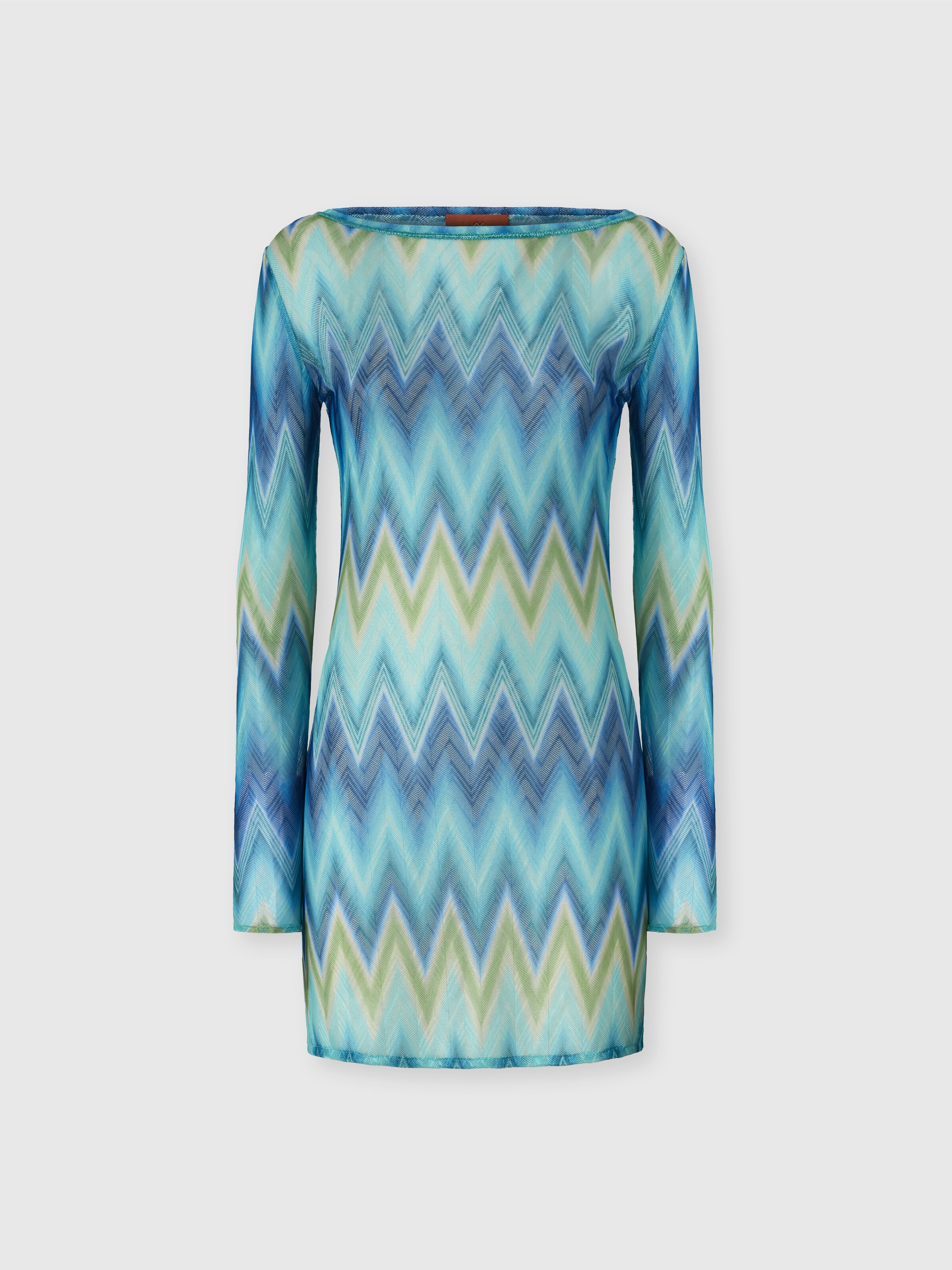 Long Sleeve T-Shirt with Faded Striped Pattern, Blue & Green - 0