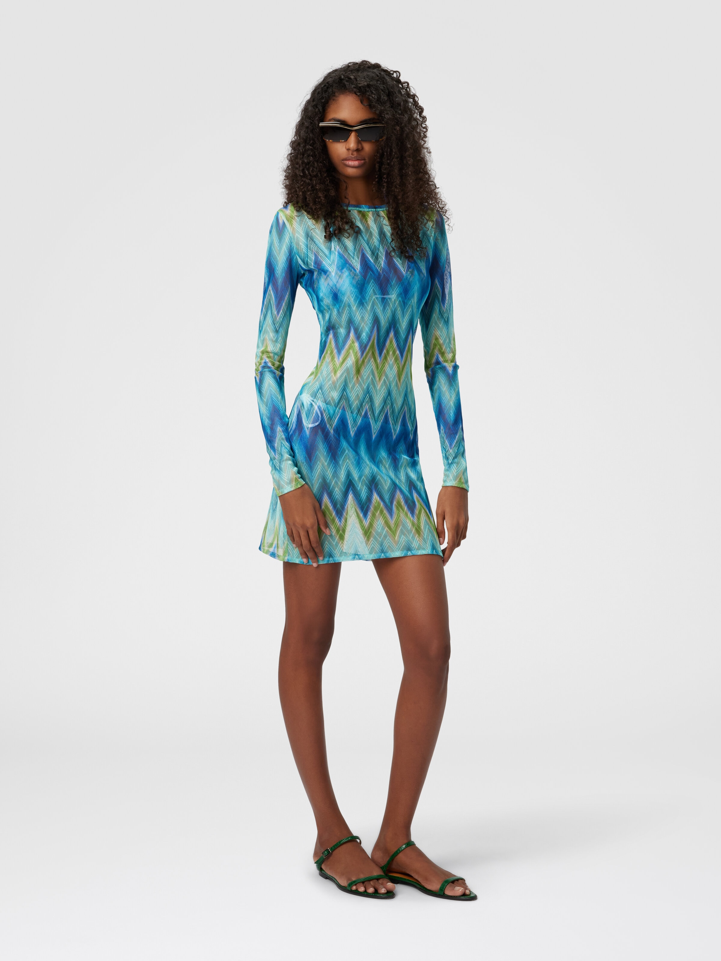 Long Sleeve T-Shirt with Faded Striped Pattern, Blue & Green - 1