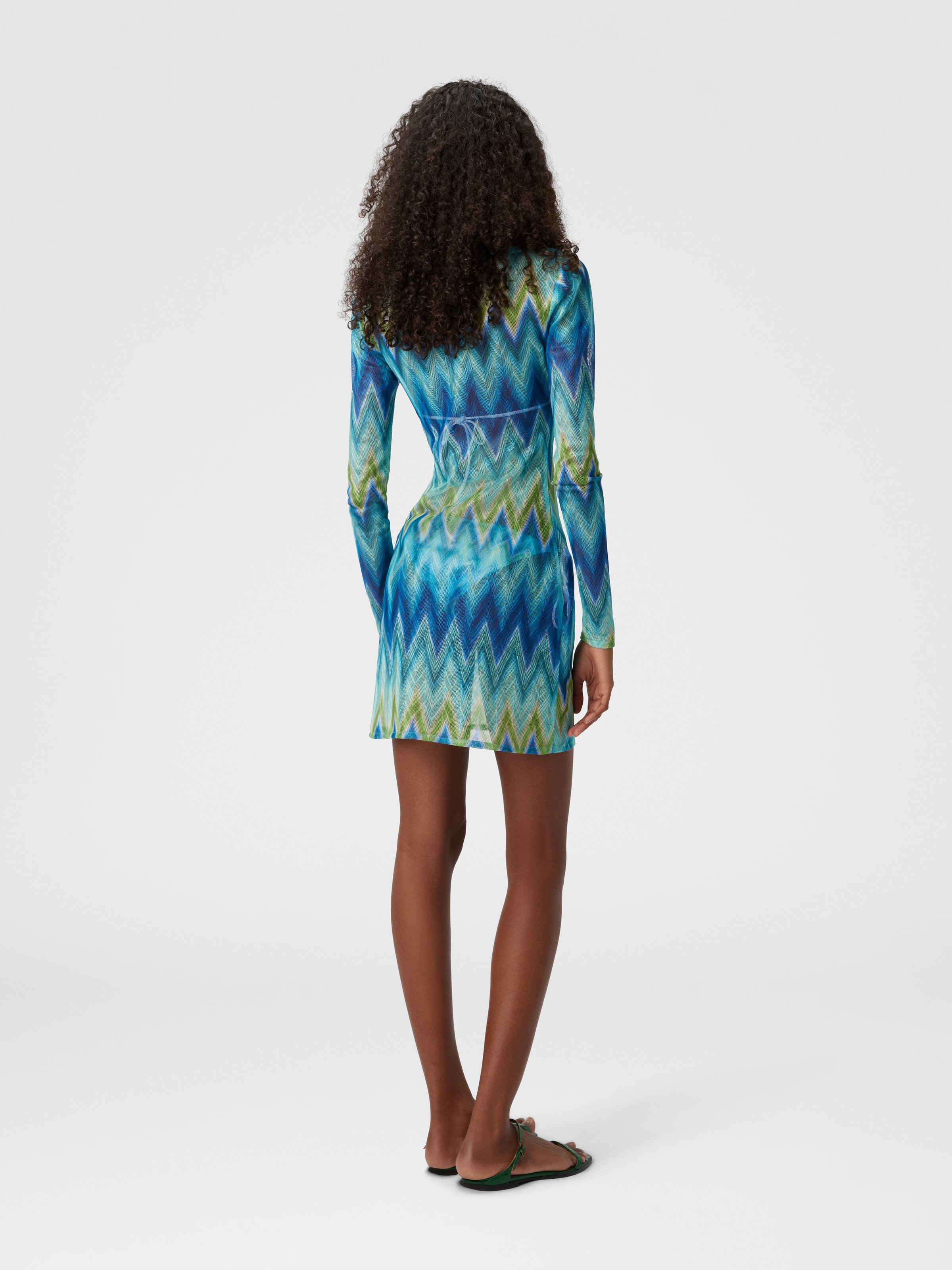 Long Sleeve T-Shirt with Faded Striped Pattern, Blue & Green - 2