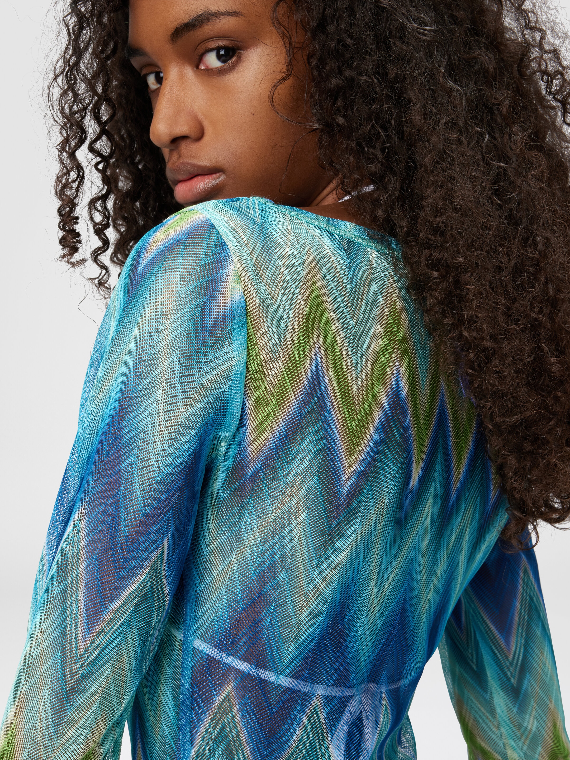 Long Sleeve T-Shirt with Faded Striped Pattern, Blue & Green - 4