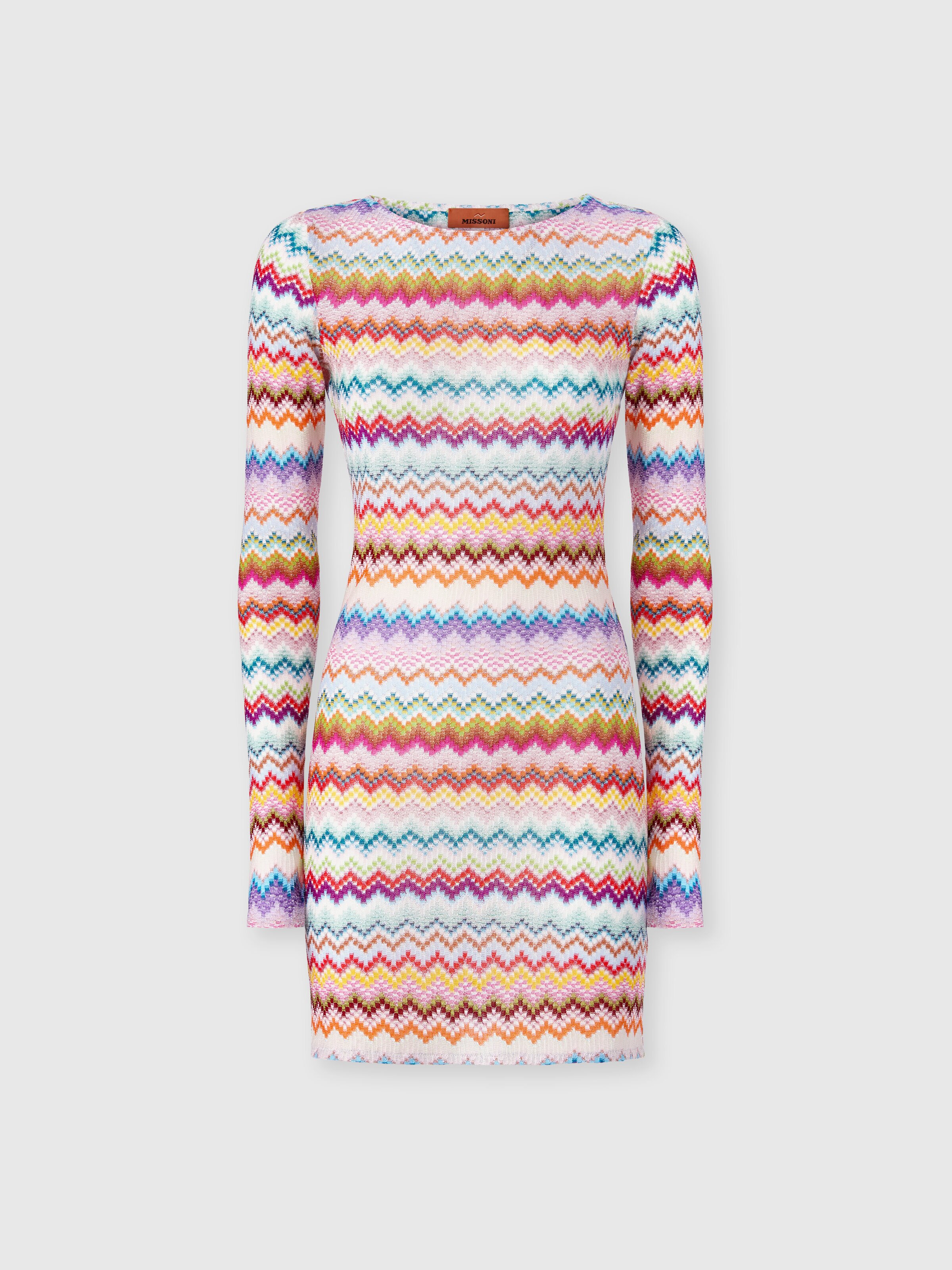 Minivestido de viscosa lamé con motivo zigzag pixelado, Multicolor  - 0