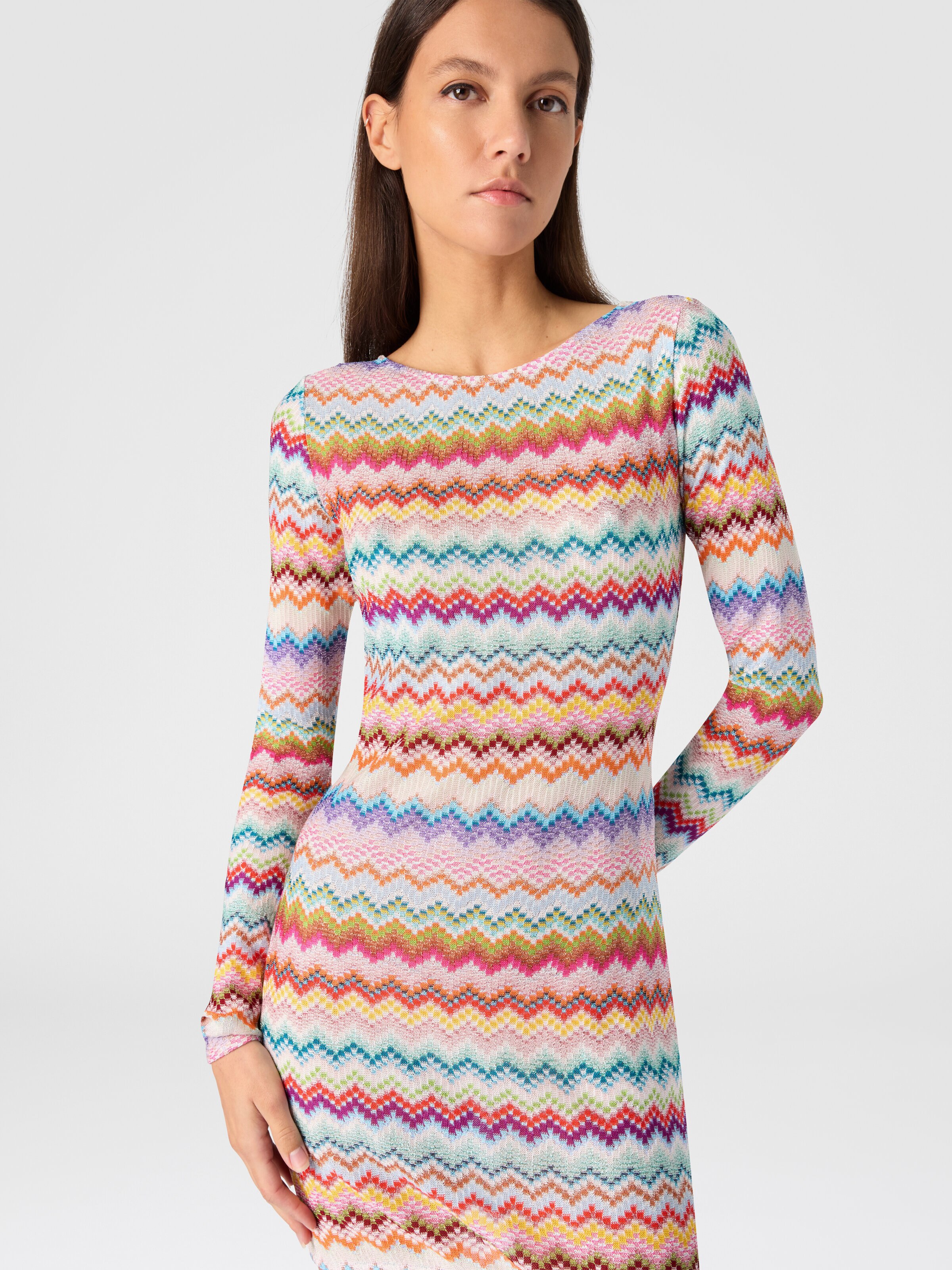 Minivestido de viscosa lamé con motivo zigzag pixelado, Multicolor  - 3
