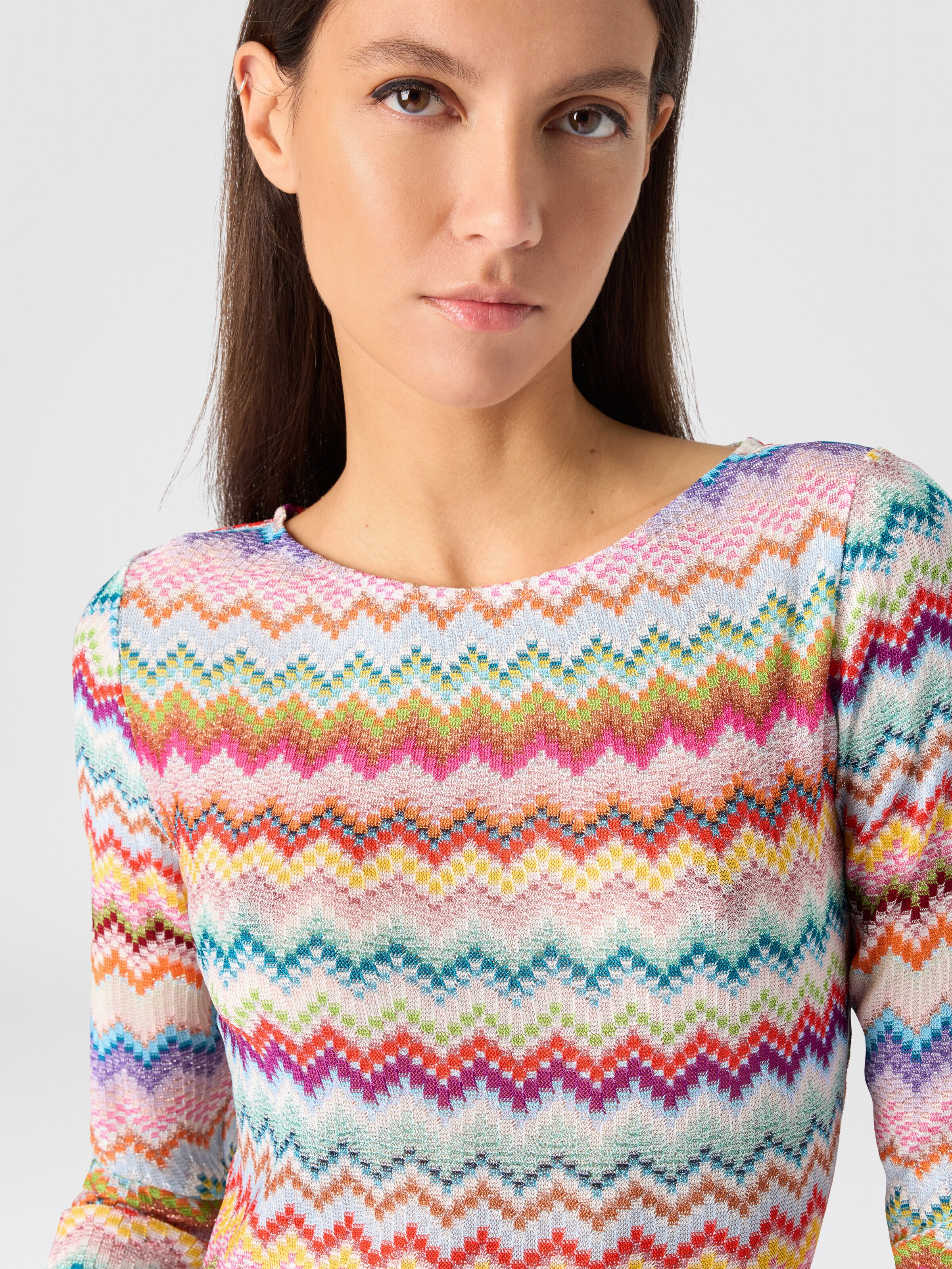 Minivestido de viscosa lamé con motivo zigzag pixelado, Multicolor  - 4