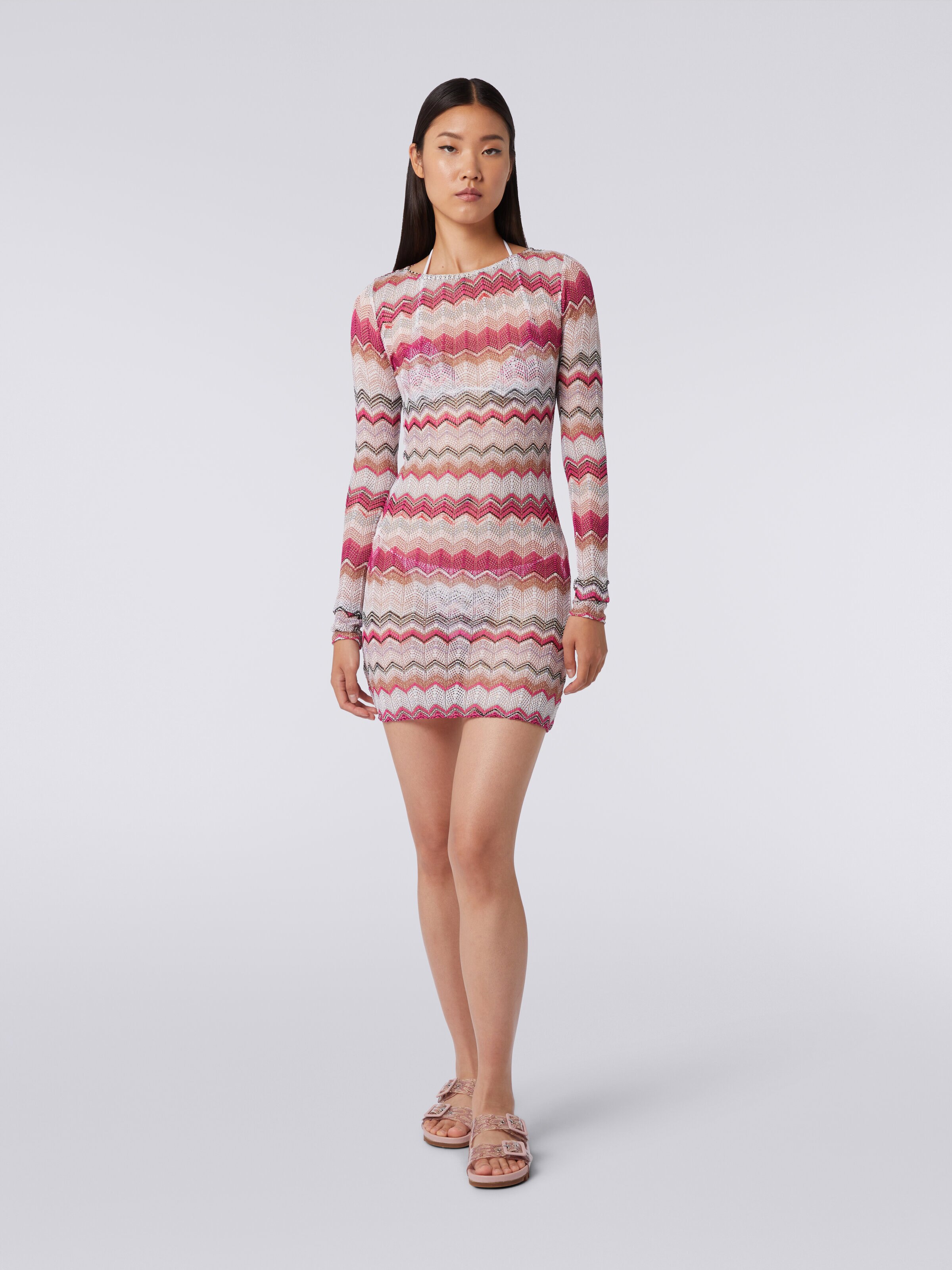 Zigzag crochet dress with lurex, Multicoloured  - 1