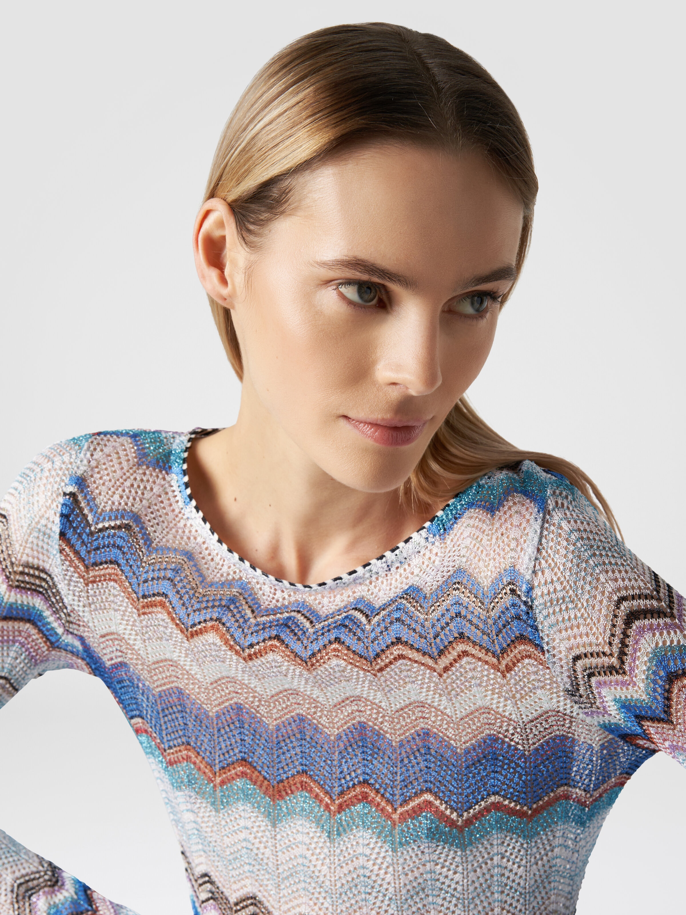 Zigzag crochet dress with lurex, Multicoloured  - 4