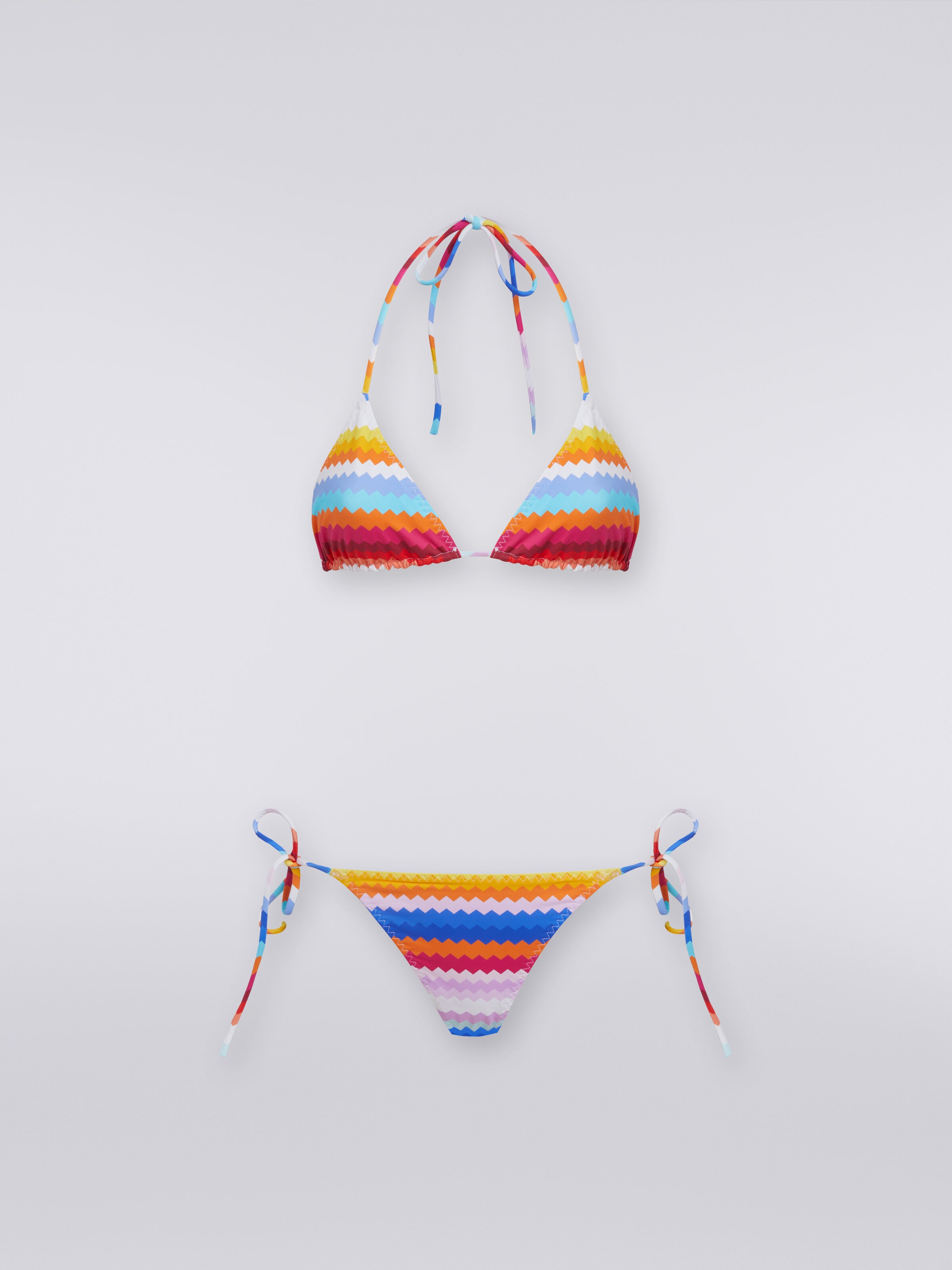 Bikini aus elastischem Nylon mit Zickzack-Print, Mehrfarbig  - 0