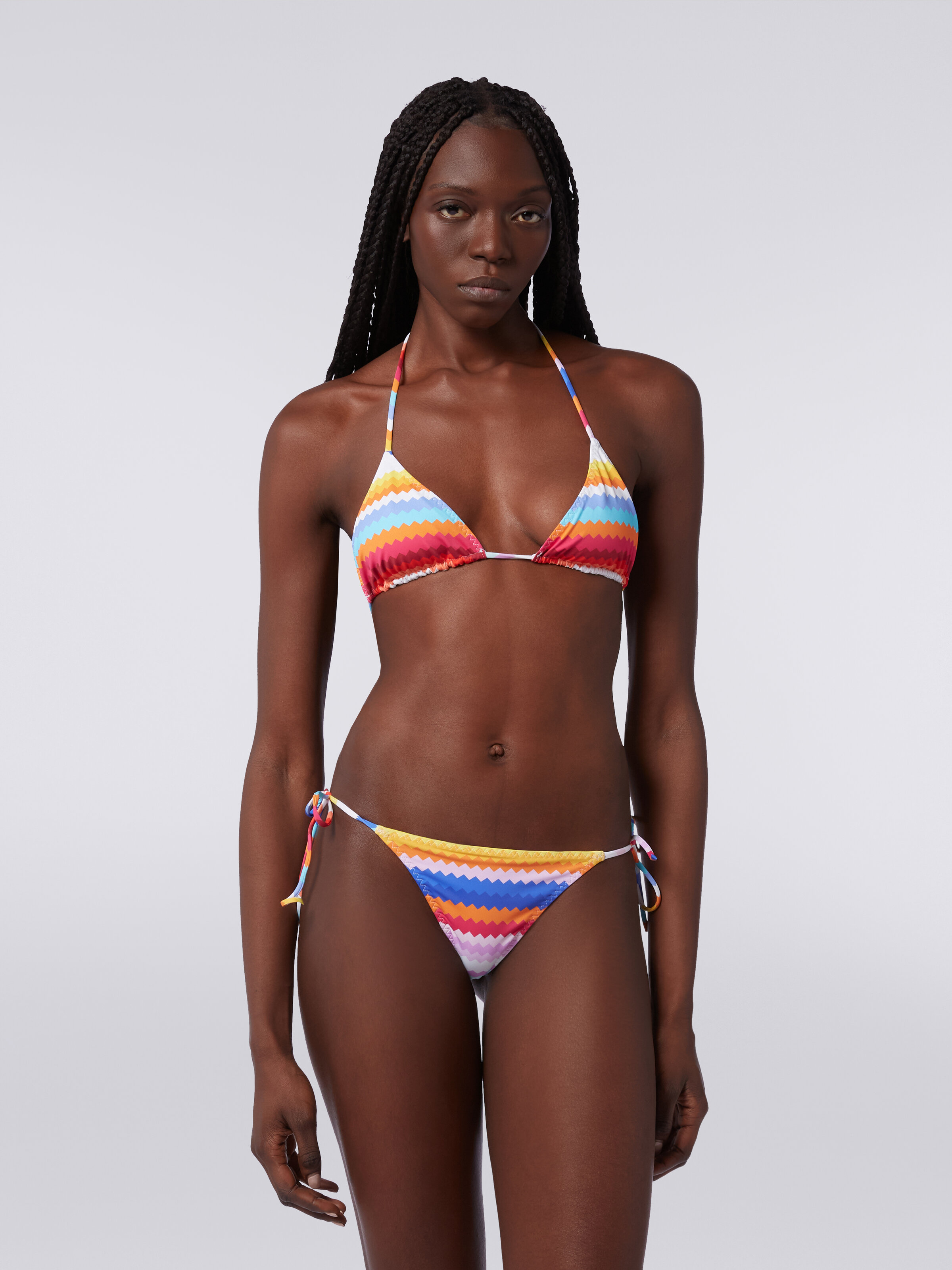 Bikini in nylon stretch stampa zig zag, Multicolore  - 1