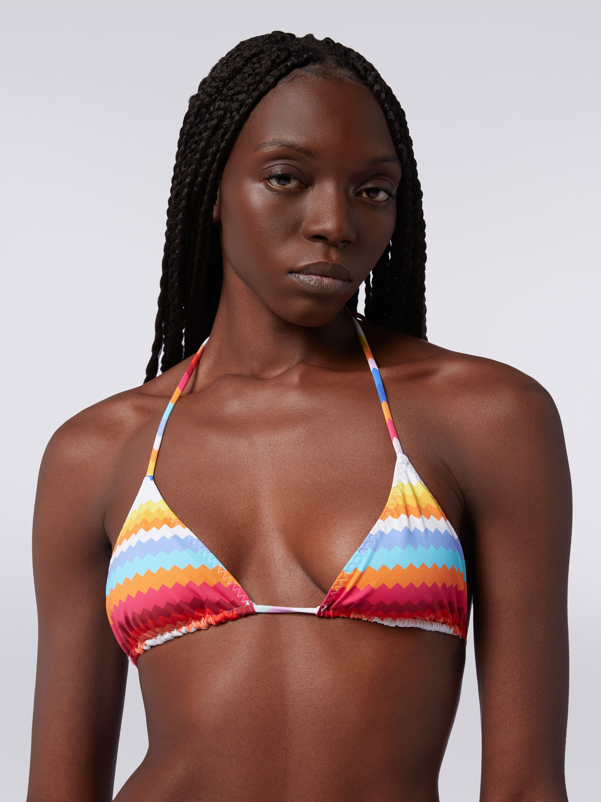 Bikini in nylon stretch stampa zig zag, Multicolore  - 4
