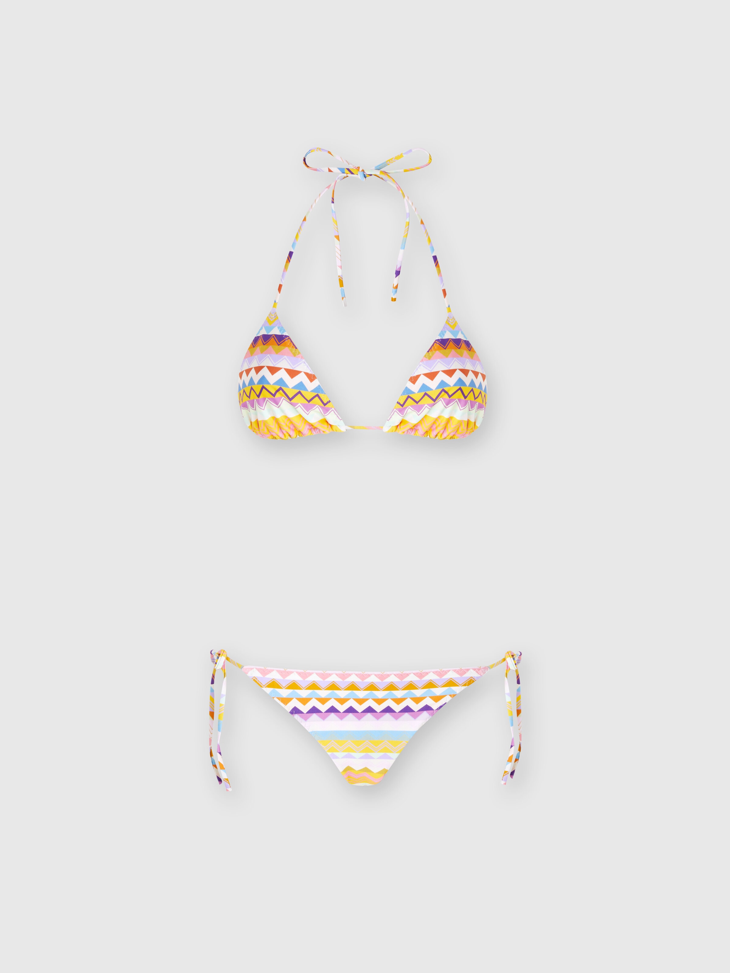 Bikini elástico con estampado zigzag, Multicolor  - 0