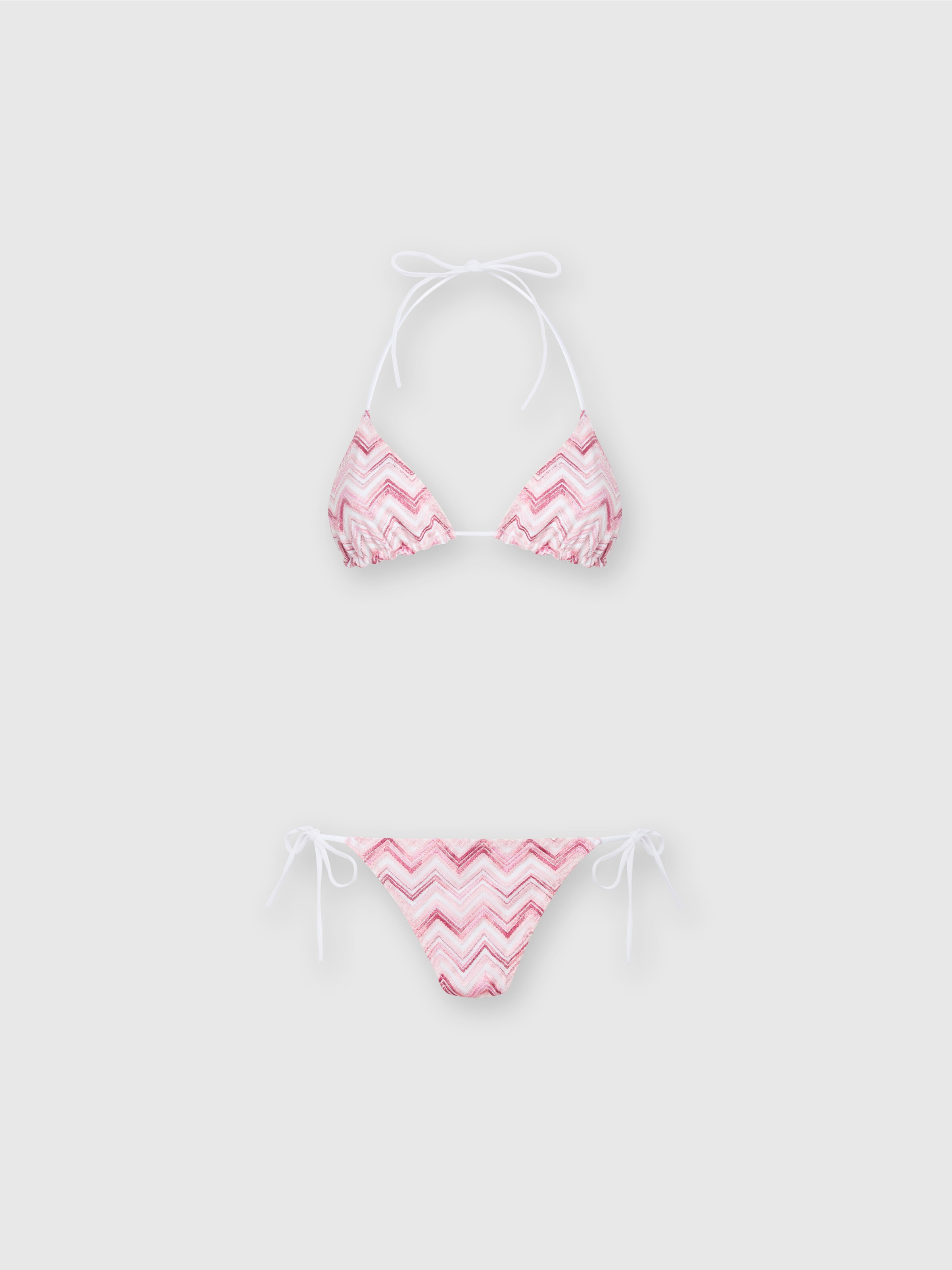 Slub zigzag viscose blend bikini, White &  Pink  - 0