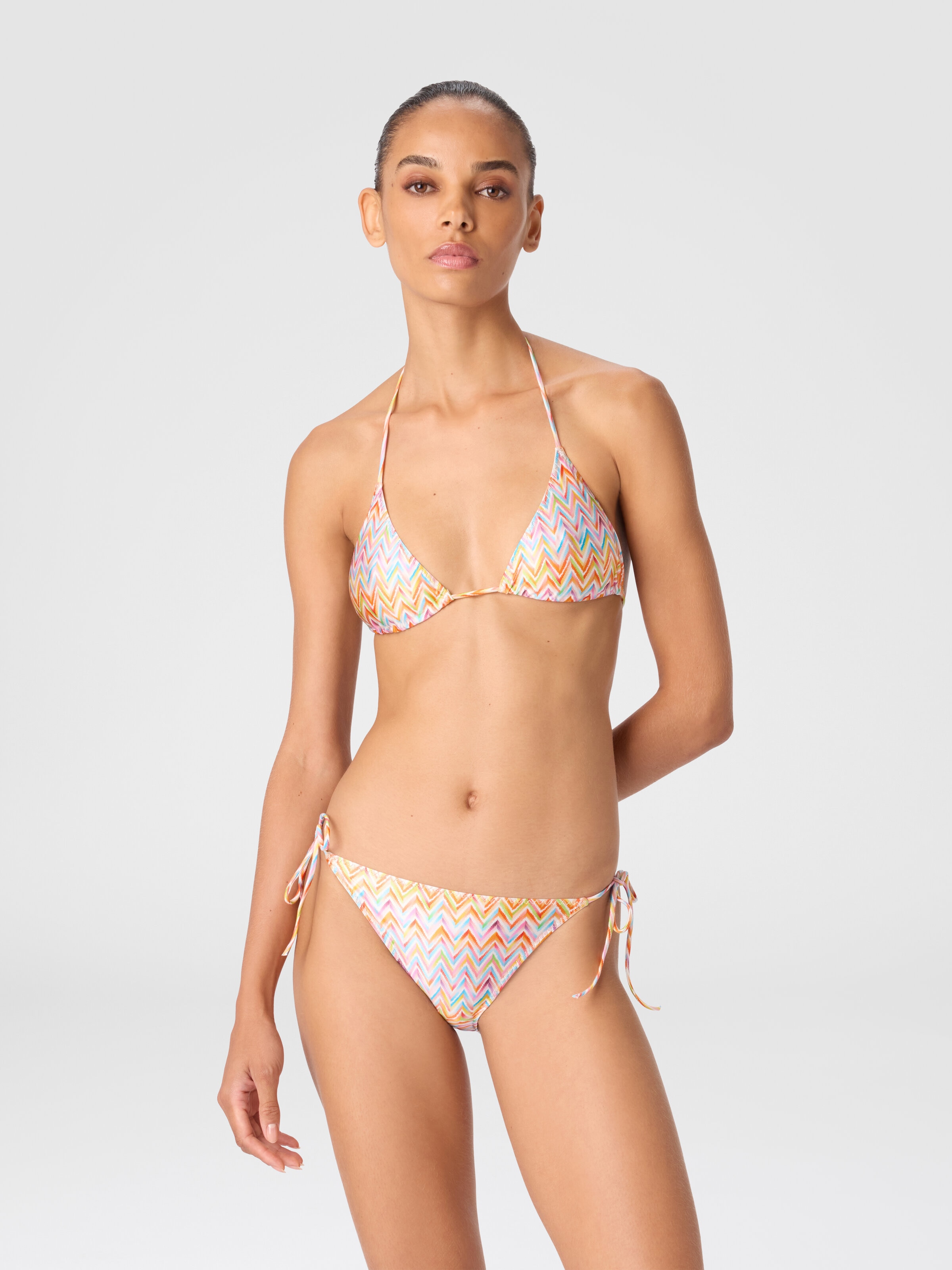 Triangle Bikini with Zigzag Pattern and Adjustable Ties, Multicoloured  - 1