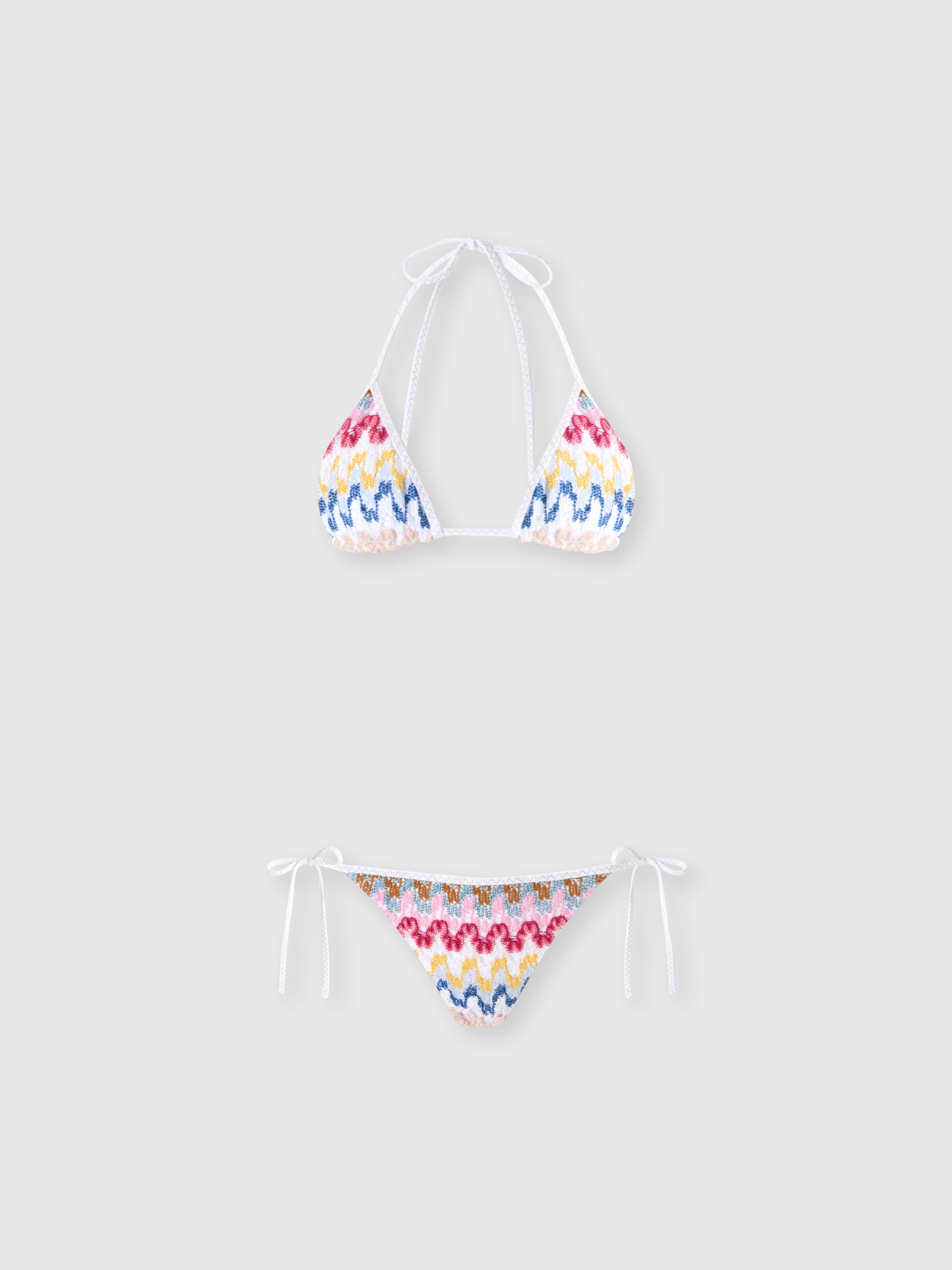 Triangel-Bikini aus Lamé-Viskose-Spitze, Mehrfarbig  - 0