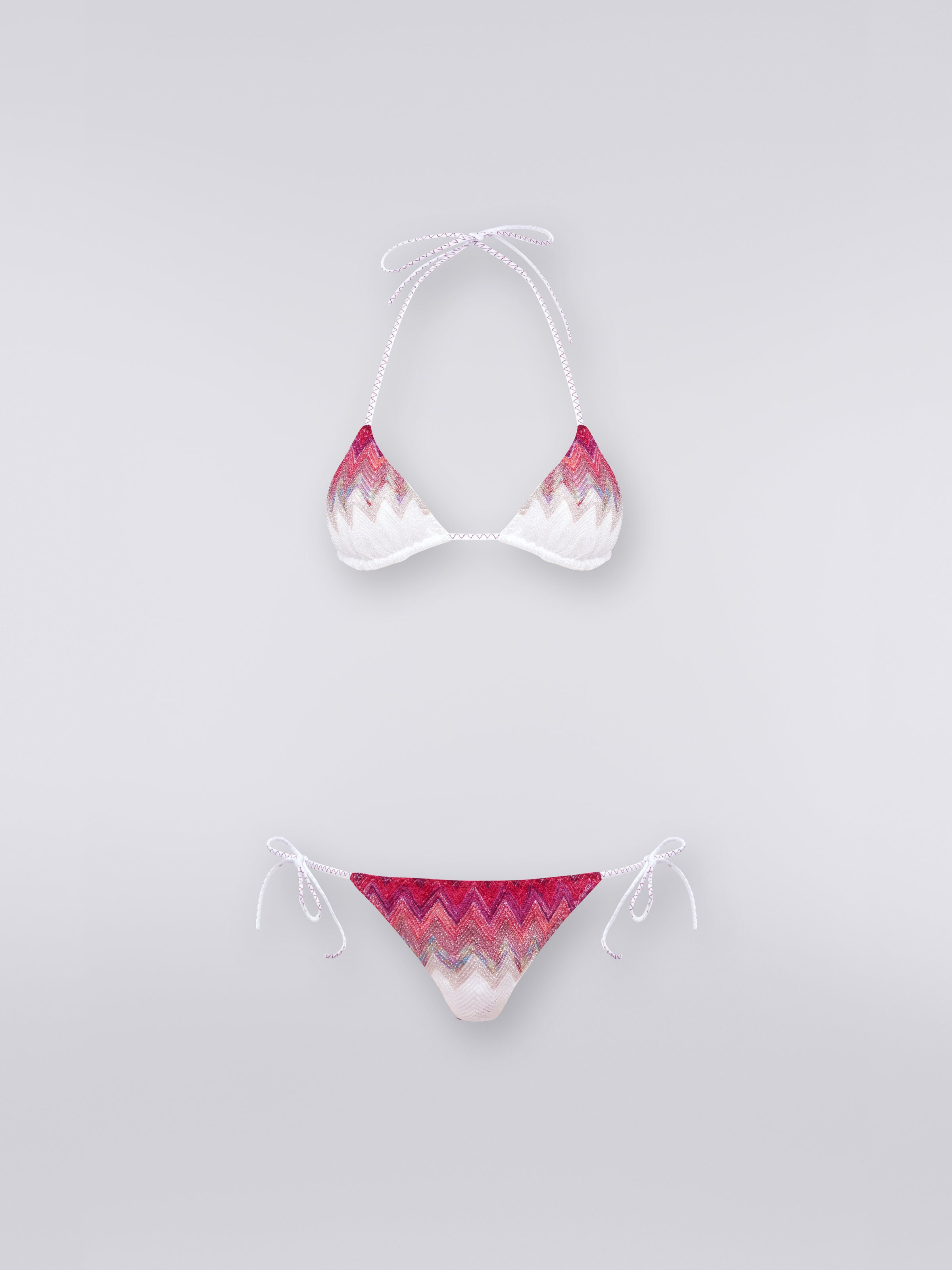 Zigzag viscose blend bikini with lurex, White, Pink & Fuchsia - 0