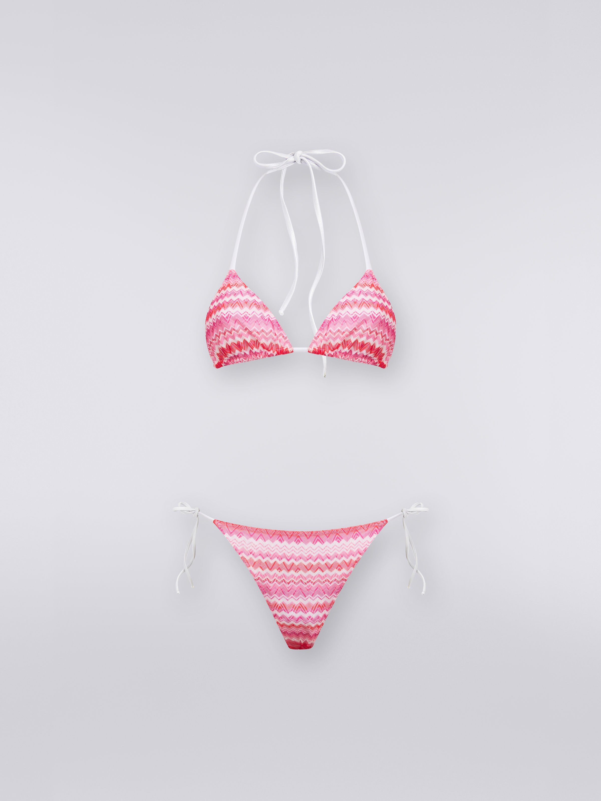 Bikini in two-tone zigzag knit, Pink   - 0