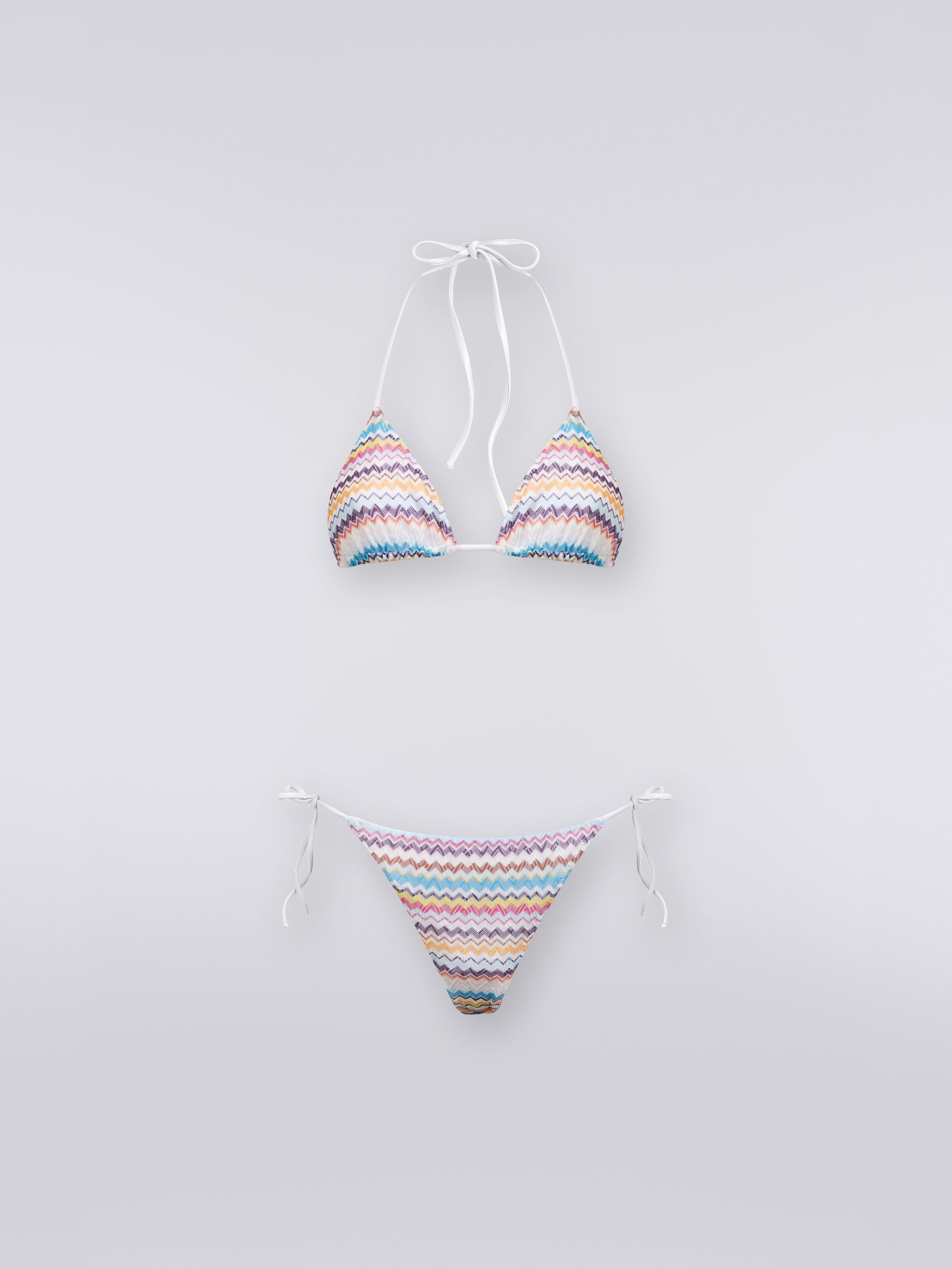 Bikini in two-tone zigzag knit, Multicoloured - 0
