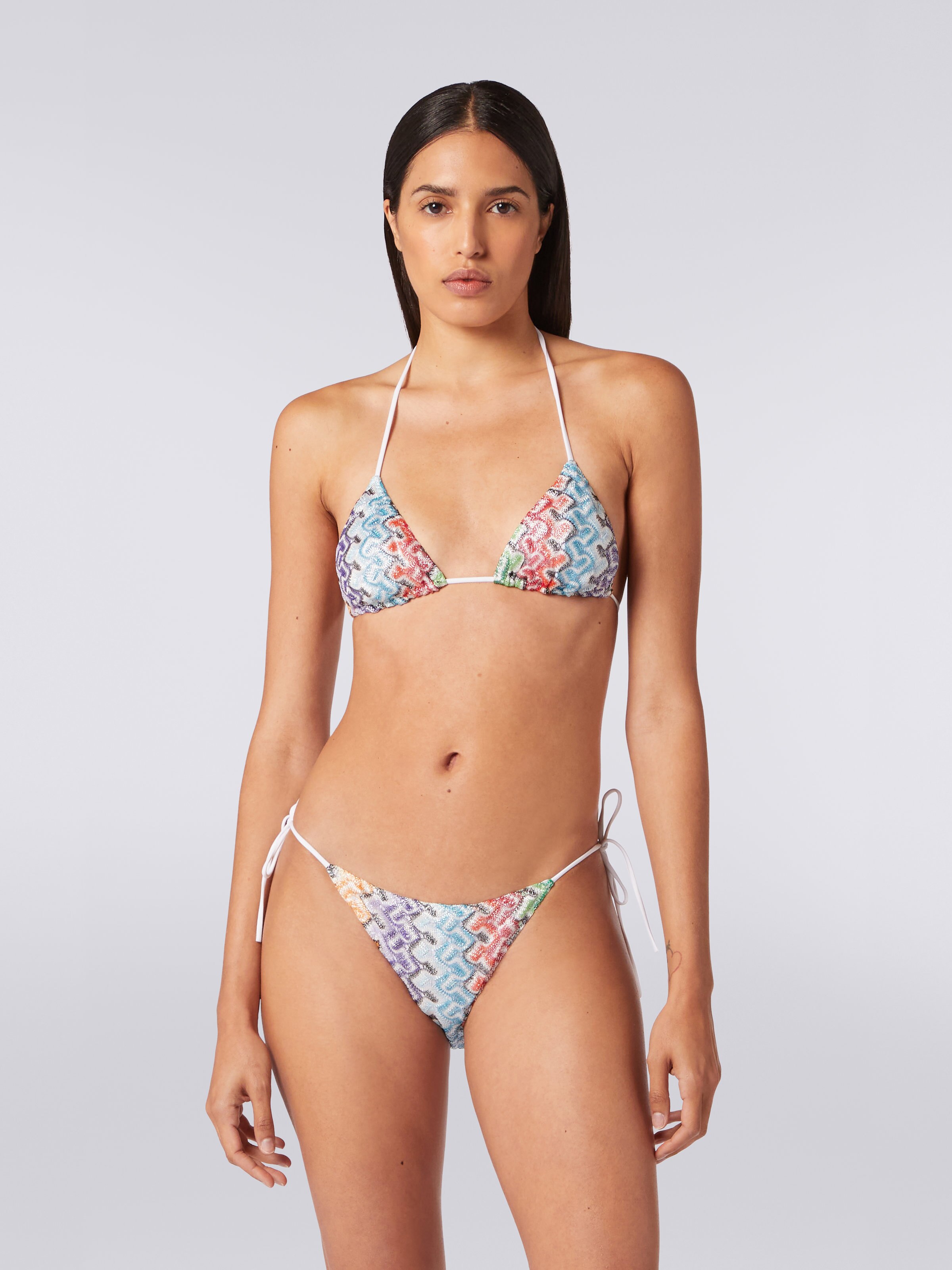 Lace-effect viscose knit bikini, Multicoloured - 1