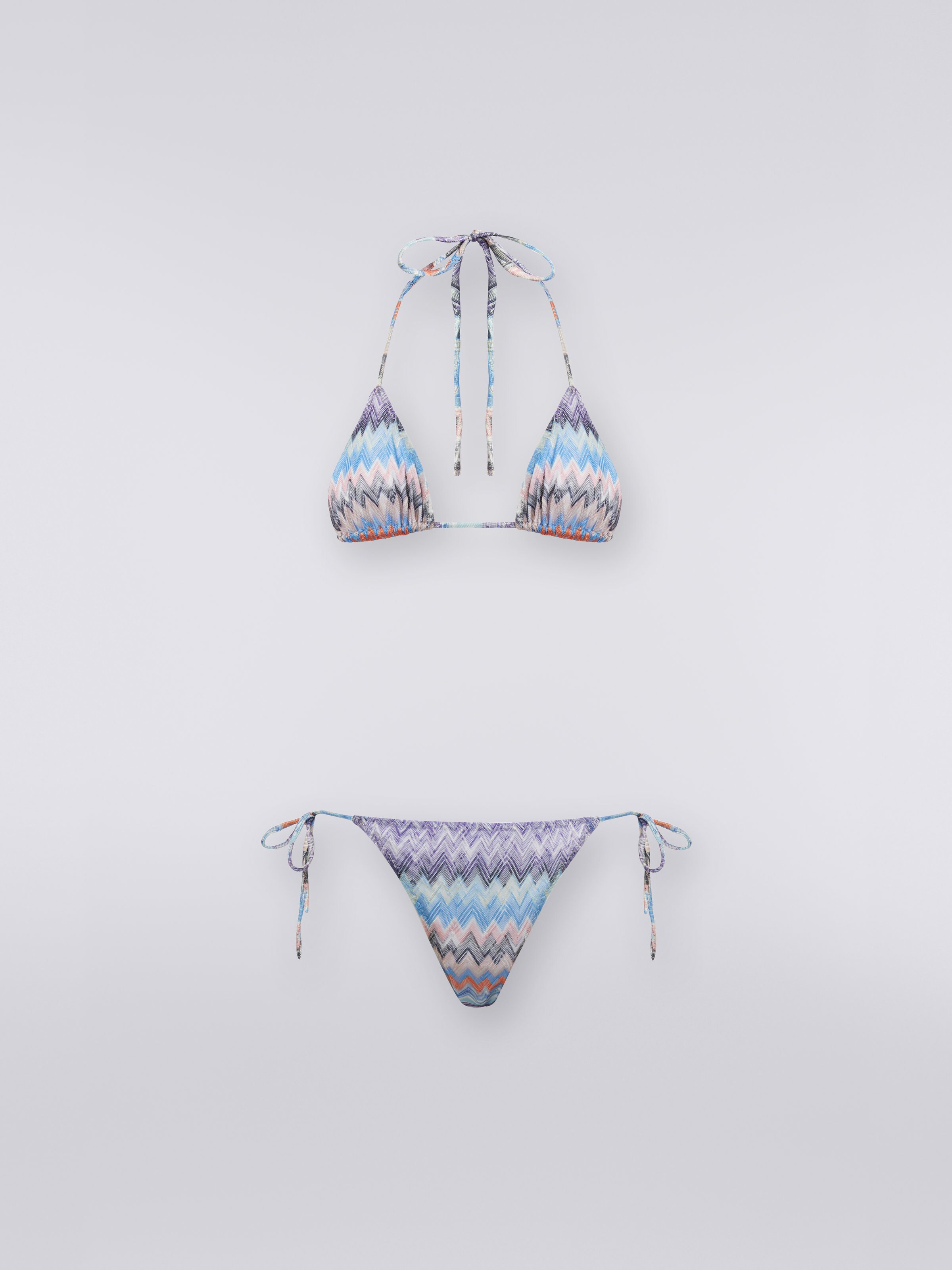 Viskose-Bikini mit Chevronmuster in Flammgarnoptik, BLUE SHADE CHEVRON - 0