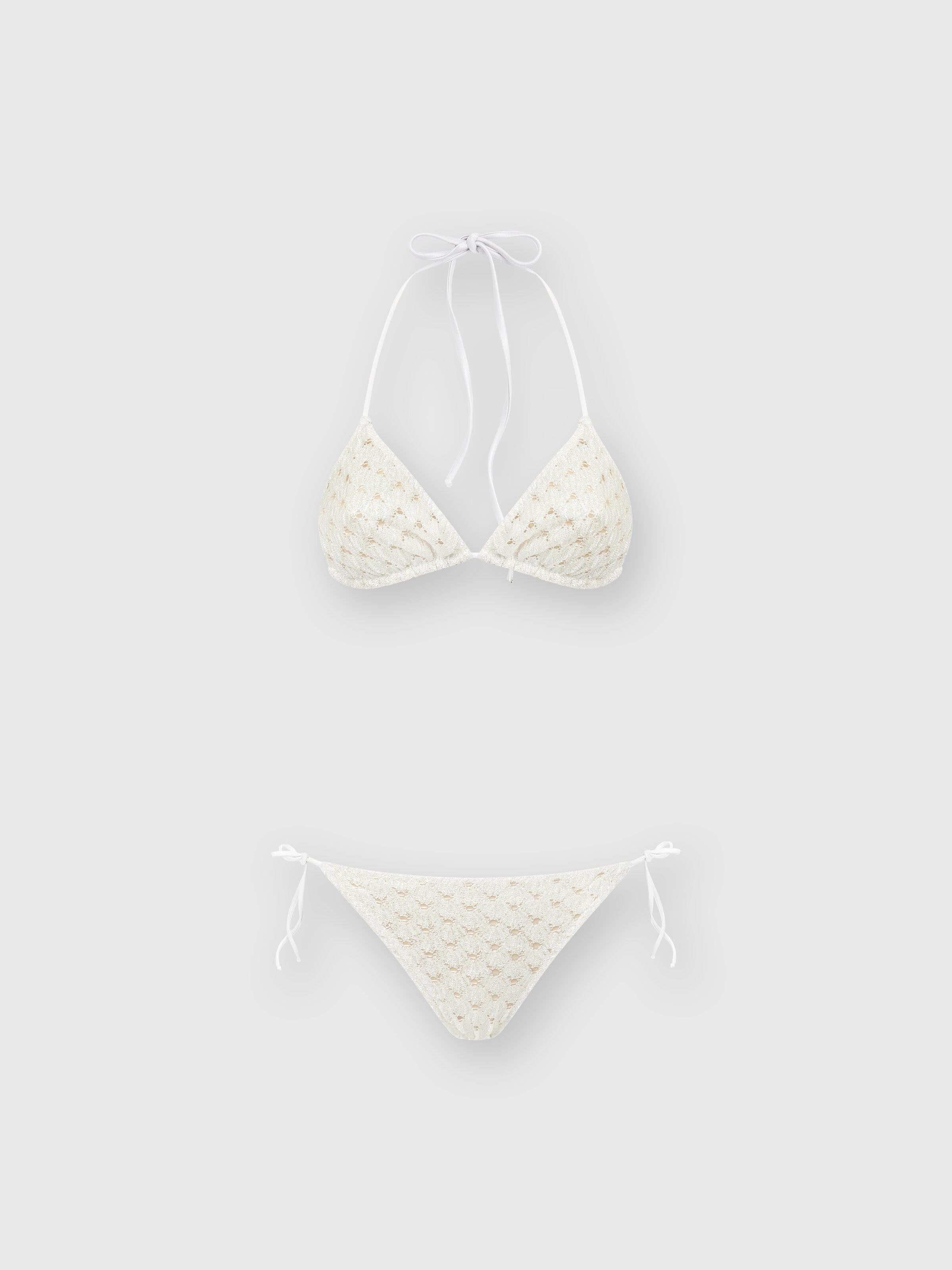 Lace-effect bikini with lining, White  - 0