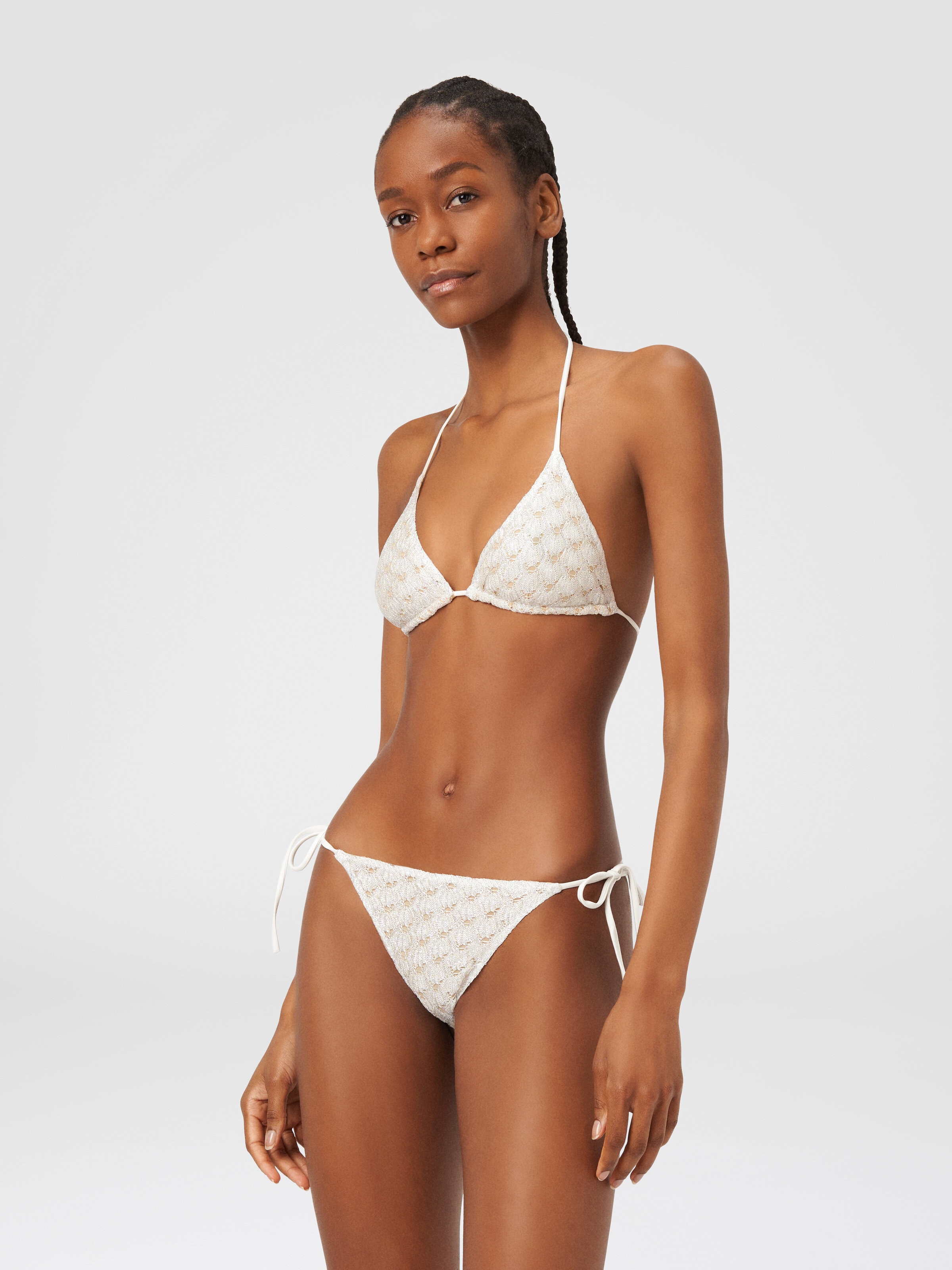 Lace-effect bikini with lining, White  - 1
