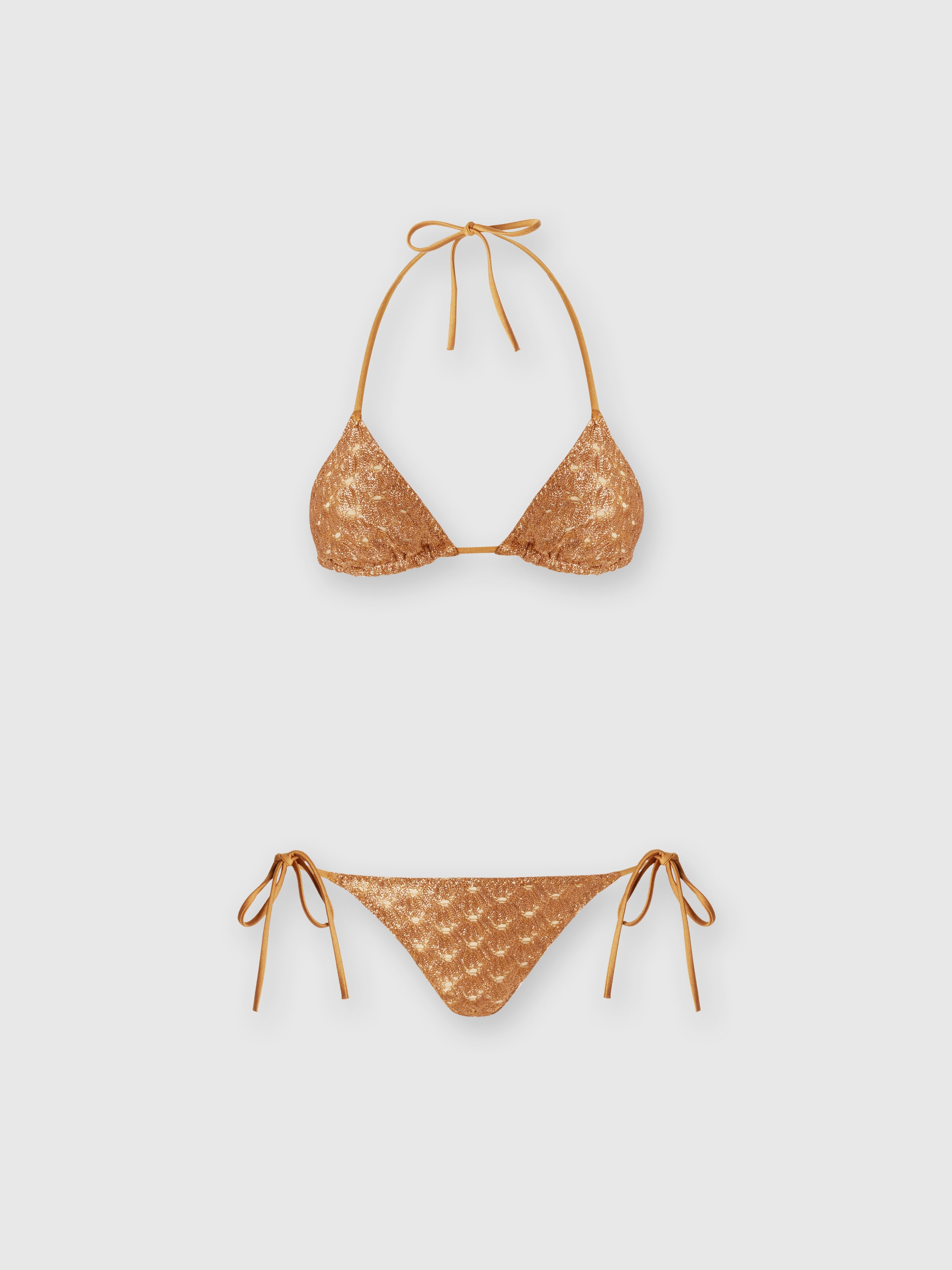 Lace-effect bikini with lining, Brown - 0