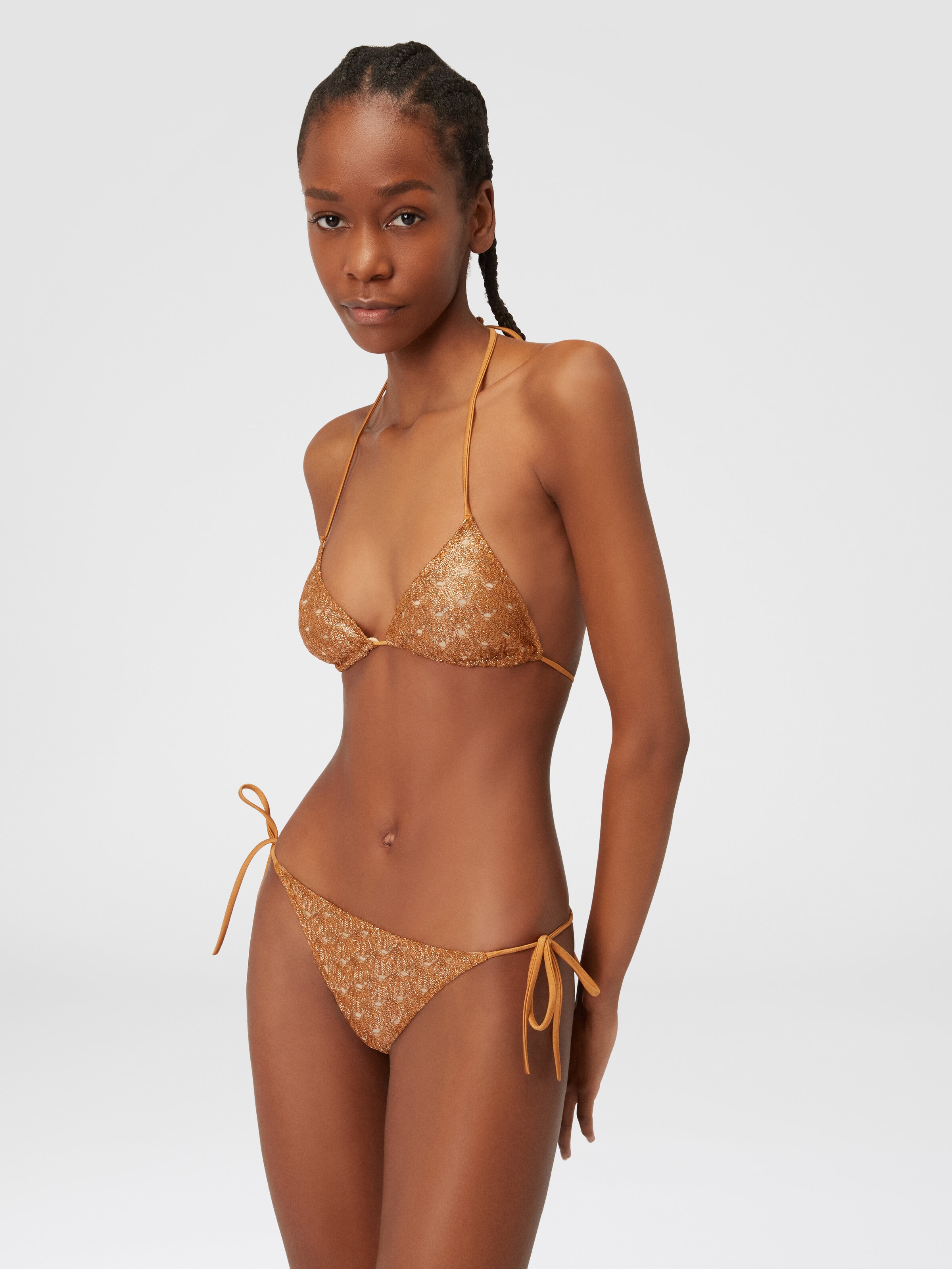 Lace-effect bikini with lining, Brown - 3
