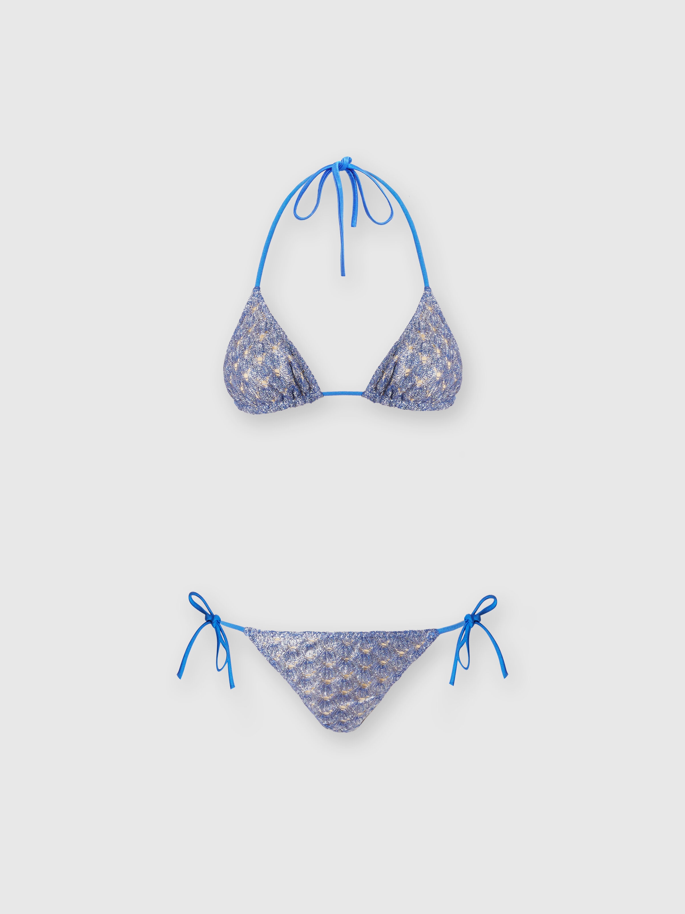 Bikini in Spitzenoptik mit Futter, Blau - 0