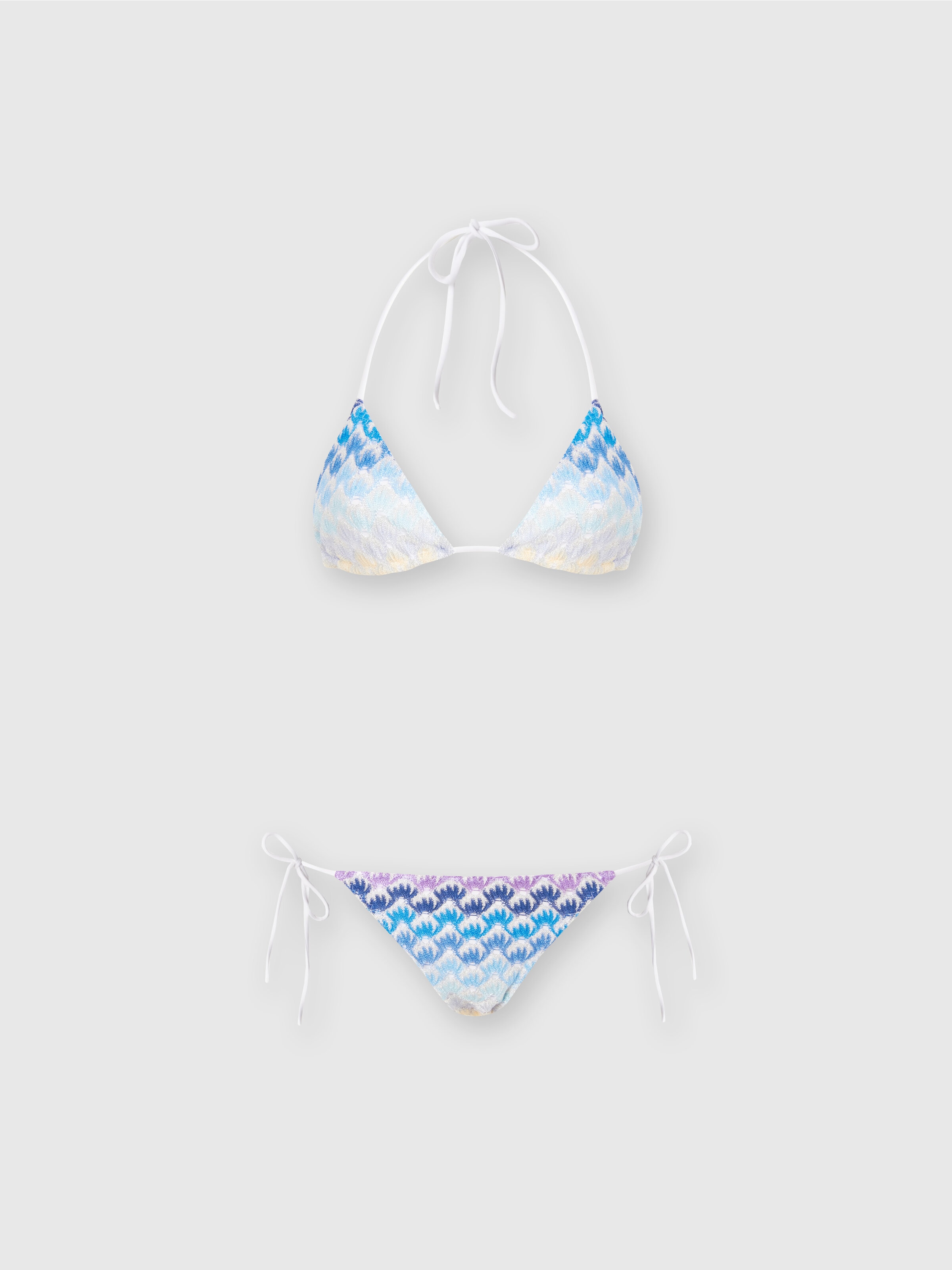 Dégradé lace-effect bikini with lurex, Blue - 0