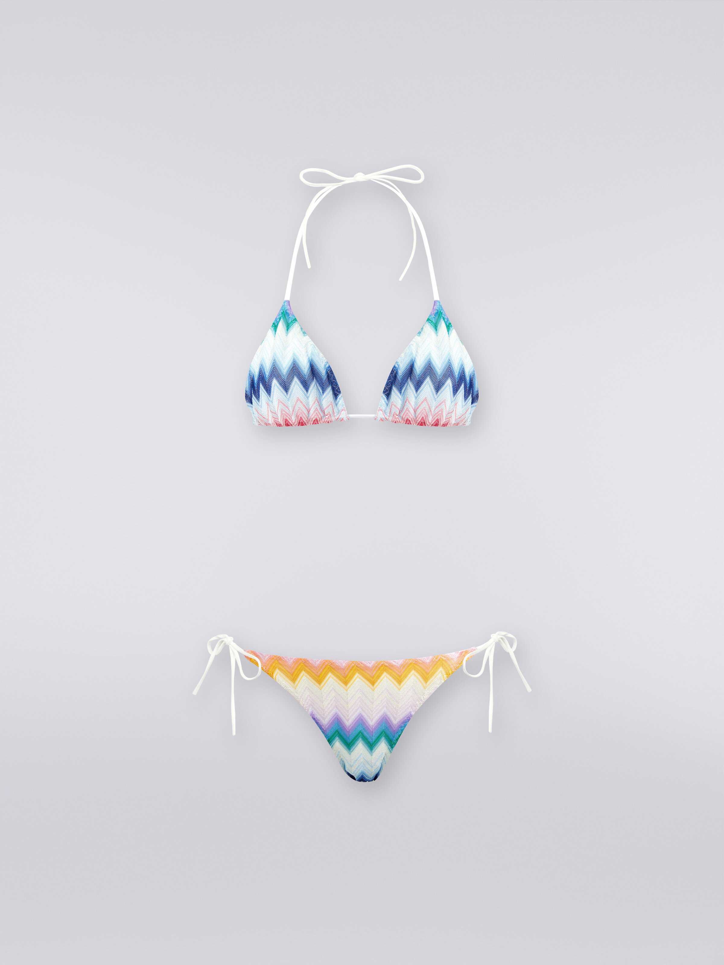 Bikini aus abgetöntem Viskosemischgewebe mit Zickzackmuster und Lurex, Mehrfarbig  - 0
