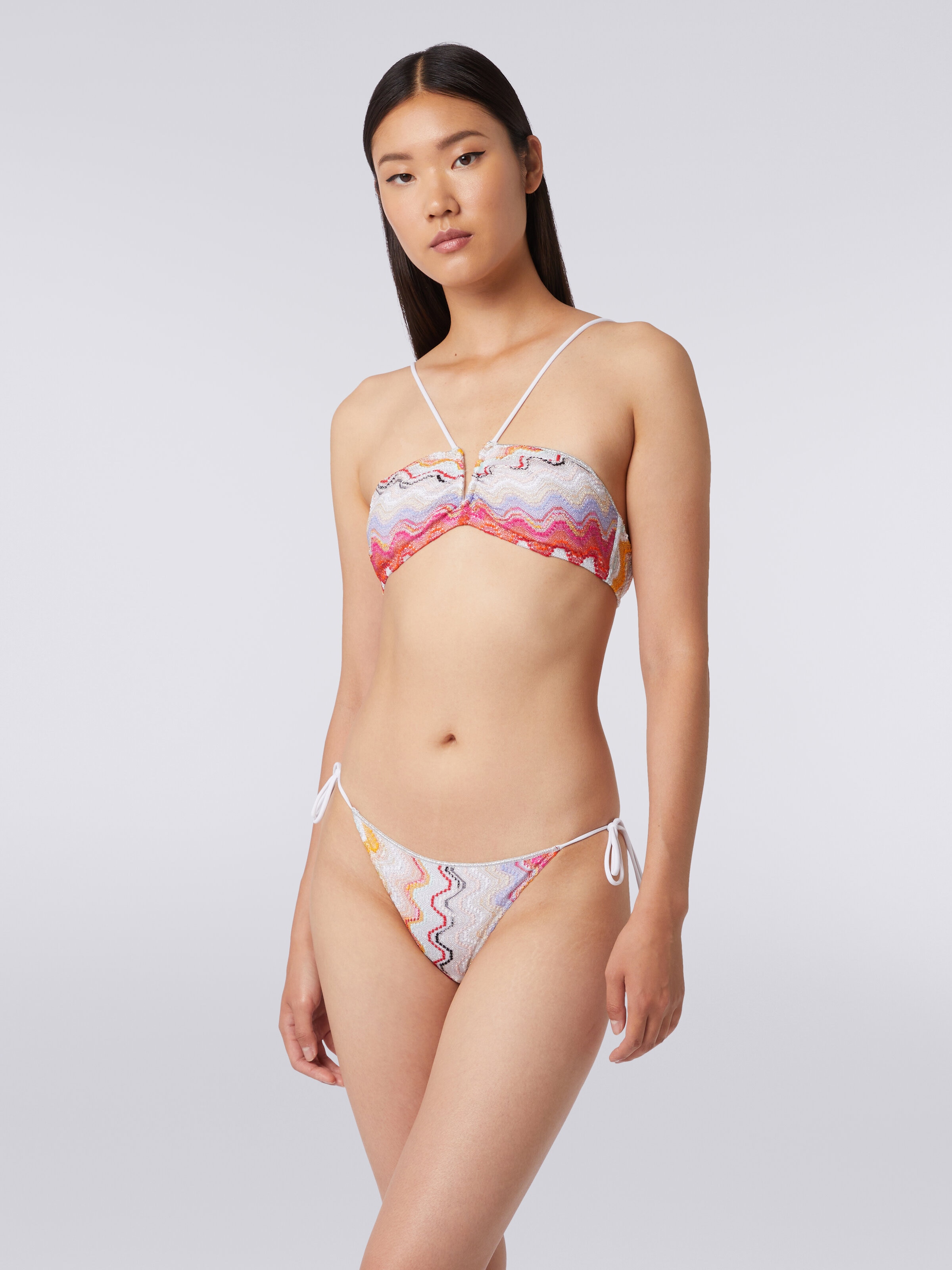Wave motif bikini with lurex, Multicoloured  - 1