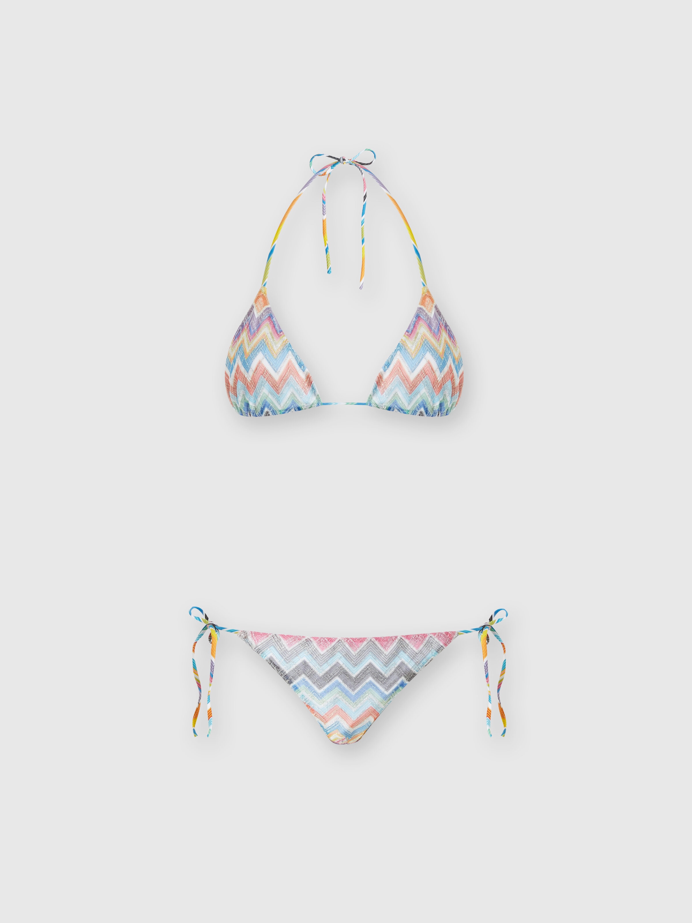 Zigzag viscose blend bikini with lurex, Multicoloured  - 0